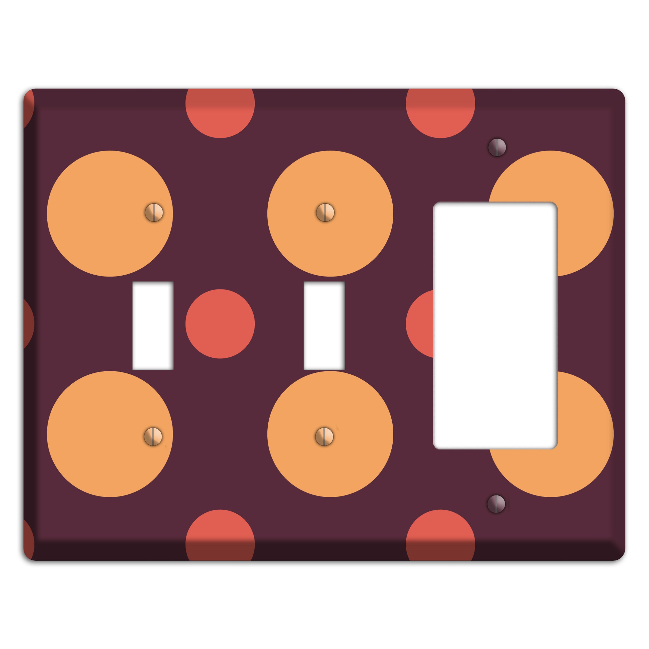 Eggplant with Multi Coral Multi Medium Polka Dots 2 Toggle / Rocker Wallplate