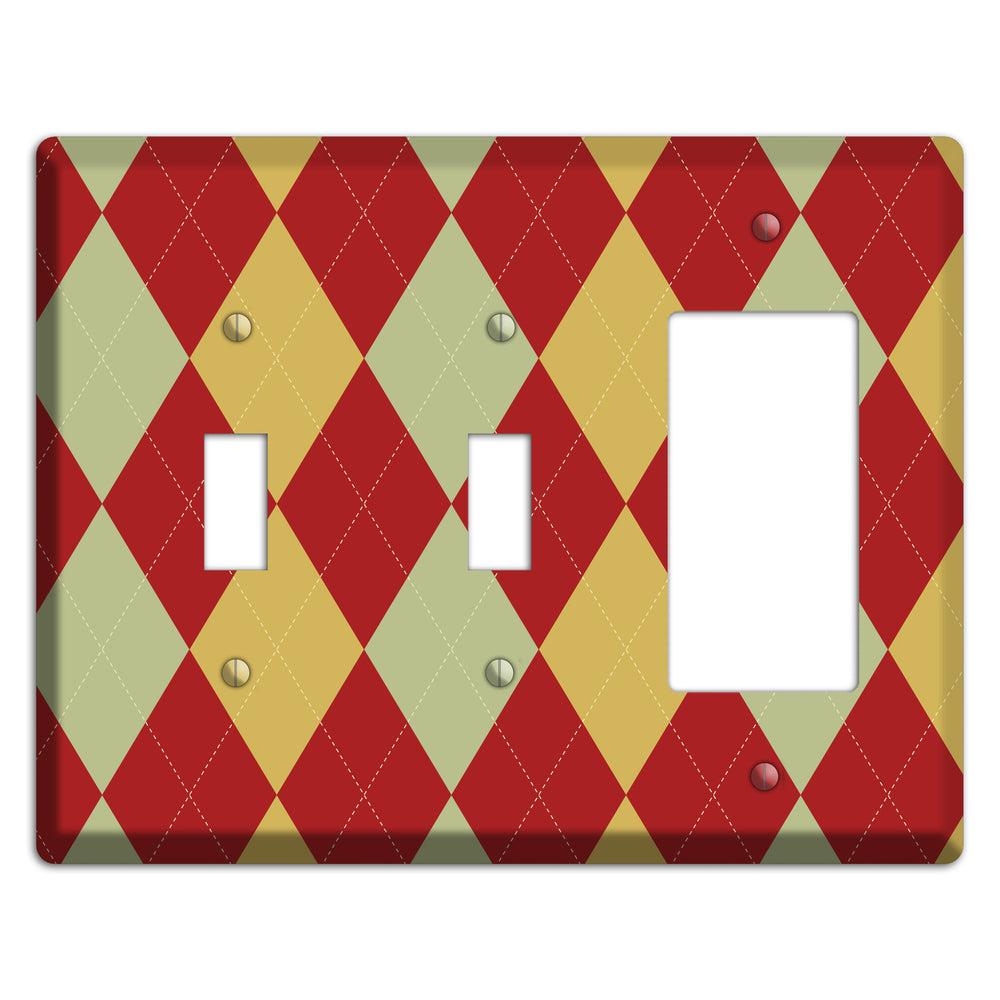 Burnt Orange and Light Green Argyle 2 Toggle / Rocker Wallplate