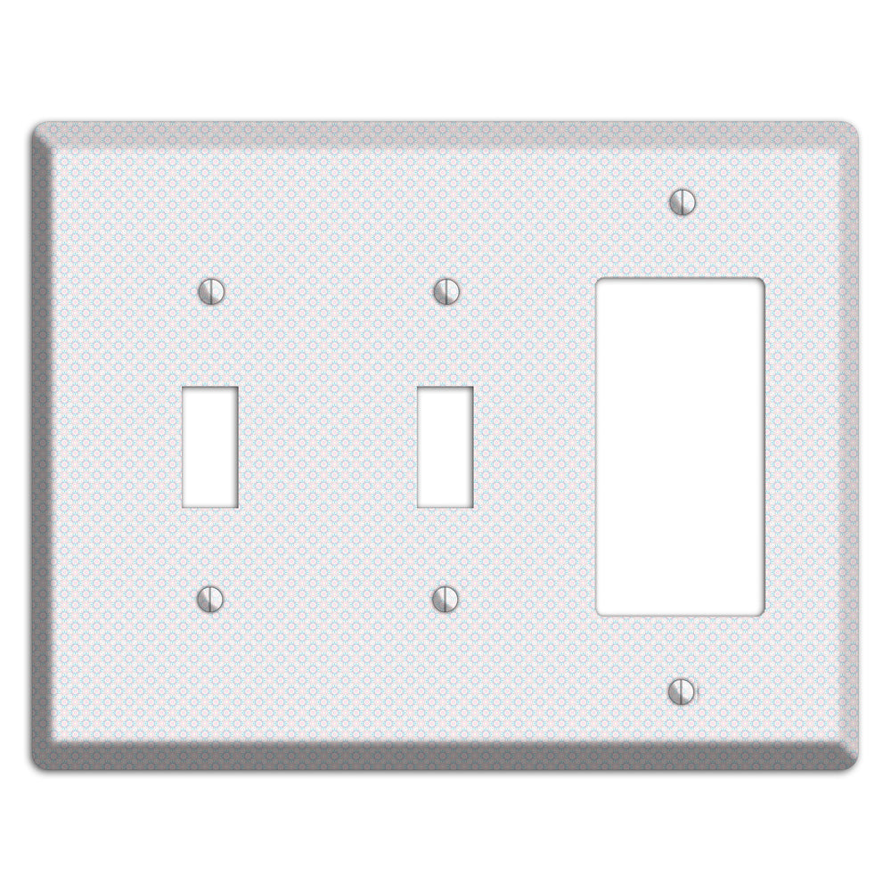 White with Light Blue Tiny Arabesque 2 Toggle / Rocker Wallplate