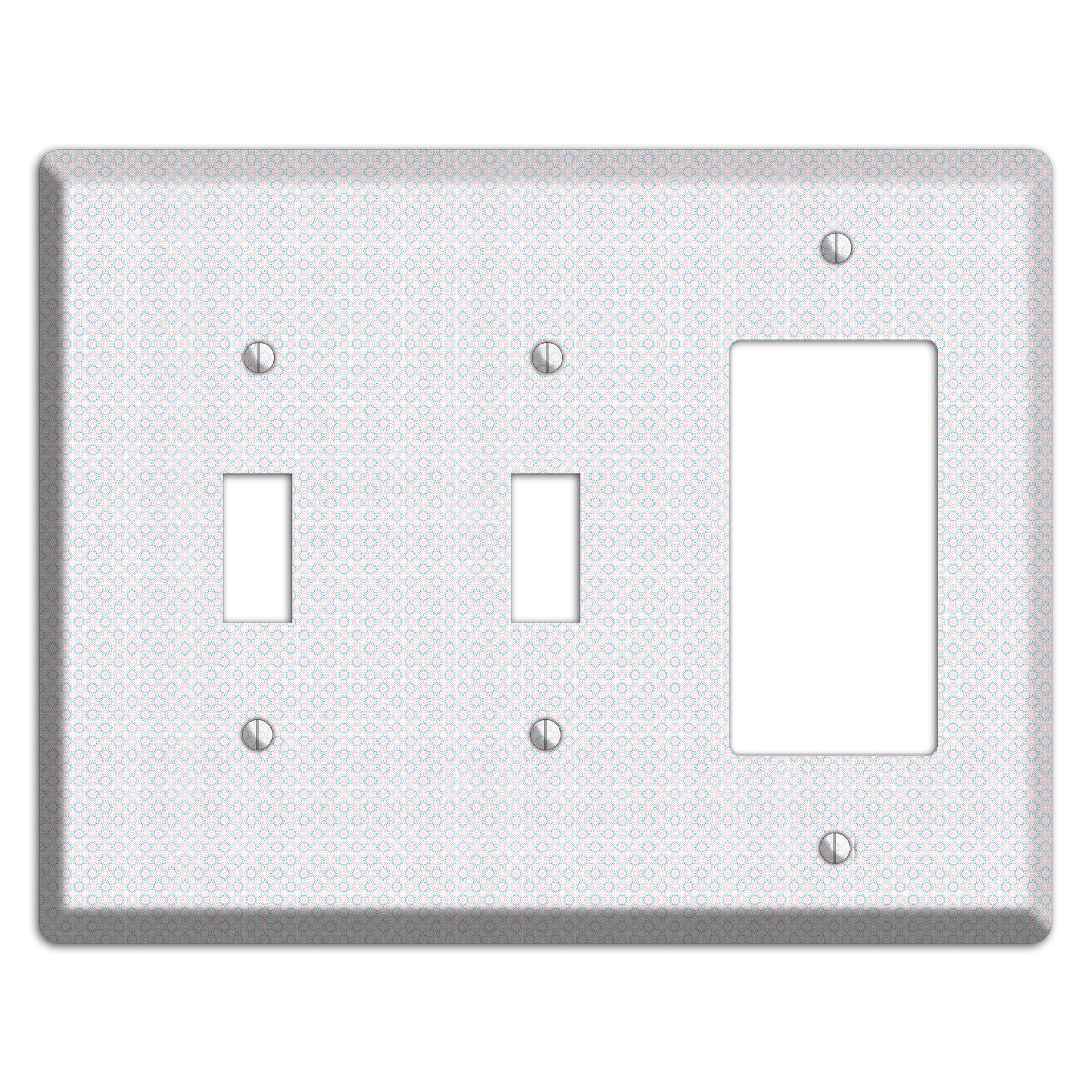White with Light Blue Tiny Arabesque 2 Toggle / Rocker Wallplate
