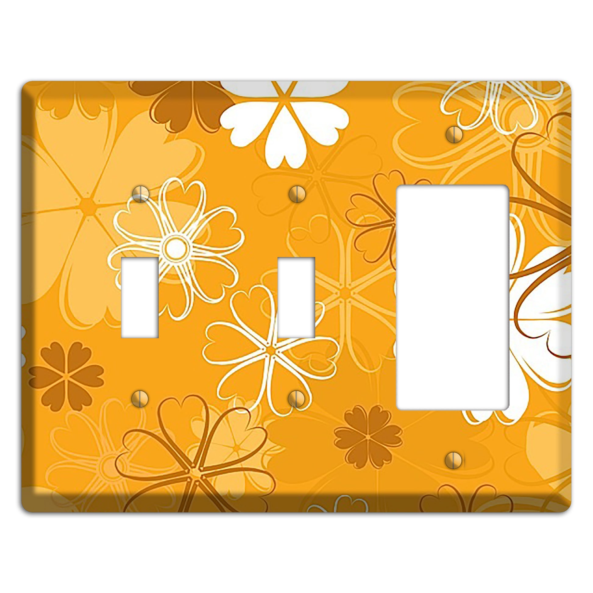 Orange Retro Flowers 2 Toggle / Rocker Wallplate