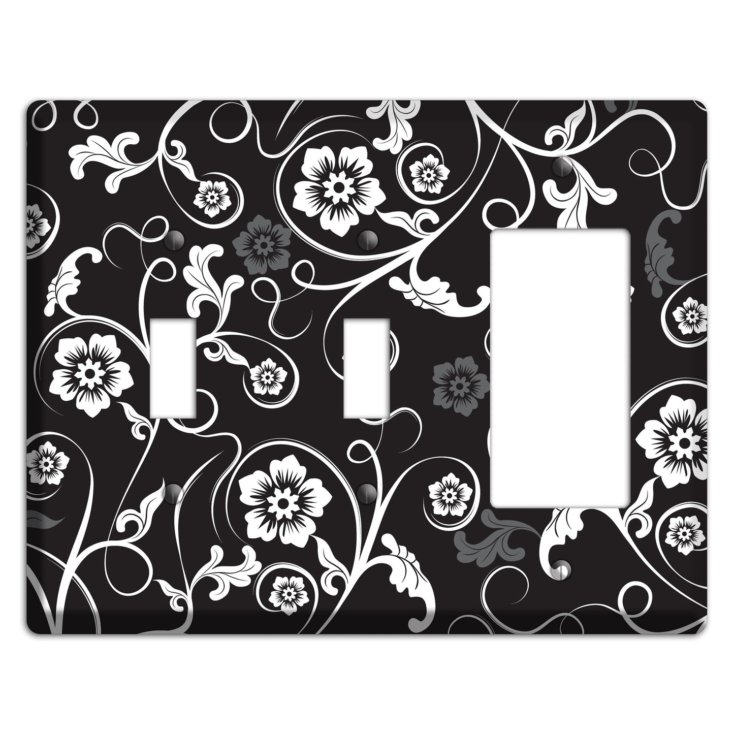 Black with White Flower Sprig 2 Toggle / Rocker Wallplate