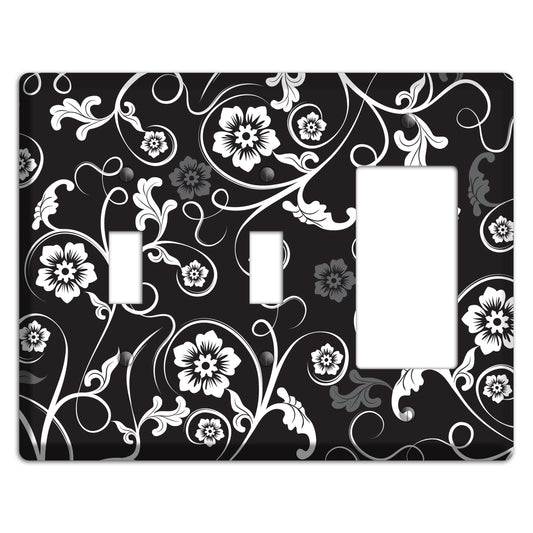 Black with White Flower Sprig 2 Toggle / Rocker Wallplate