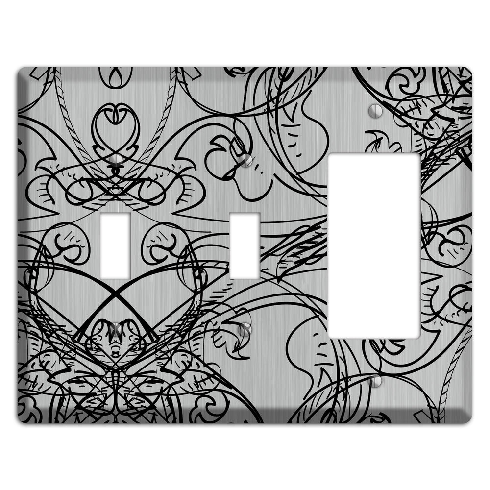 Black Deco Sketch Stainless Steel 2 Toggle / Rocker Wallplate