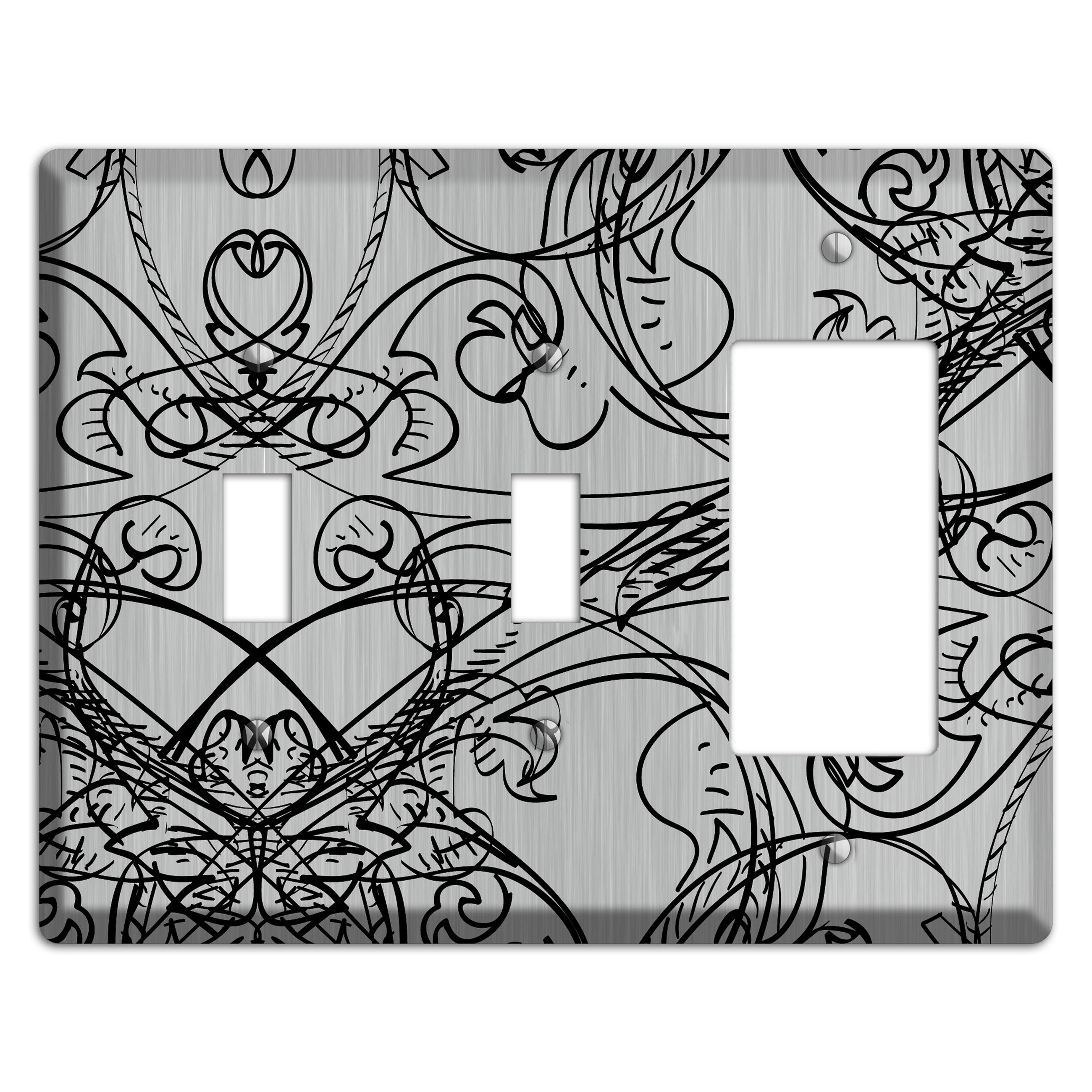 Black Deco Sketch  Stainless 2 Toggle / Rocker Wallplate
