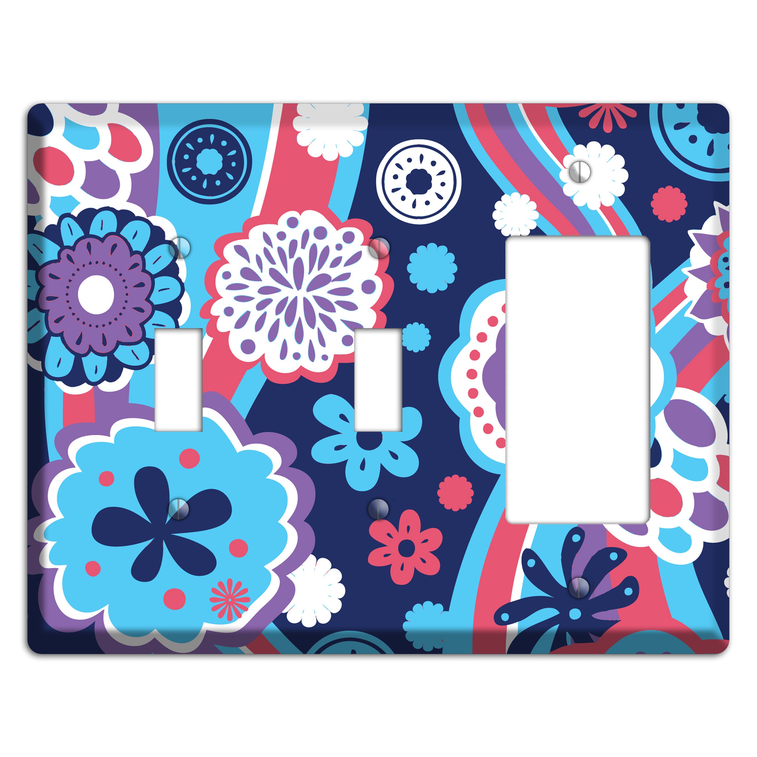 Blue Purple and Pink Retro Suzani 2 Toggle / Rocker Wallplate