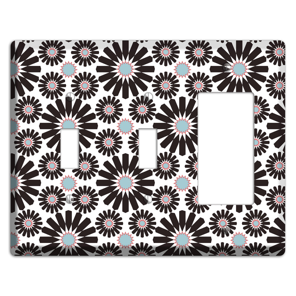 Dusty Blue Maroon Scandinavian Floral 2 2 Toggle / Rocker Wallplate