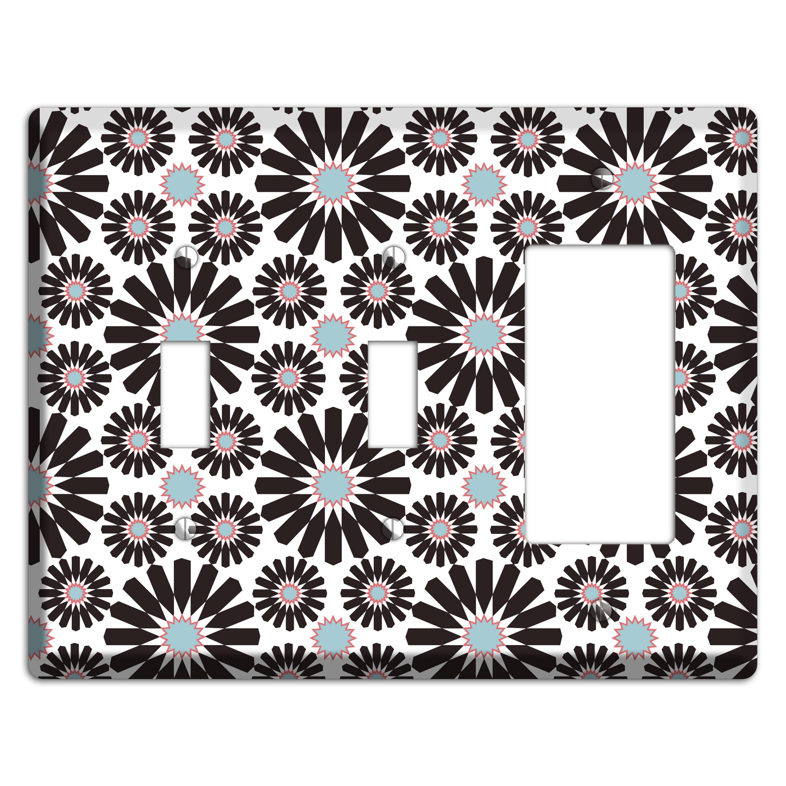Dusty Blue Maroon Scandinavian Floral 2 2 Toggle / Rocker Wallplate