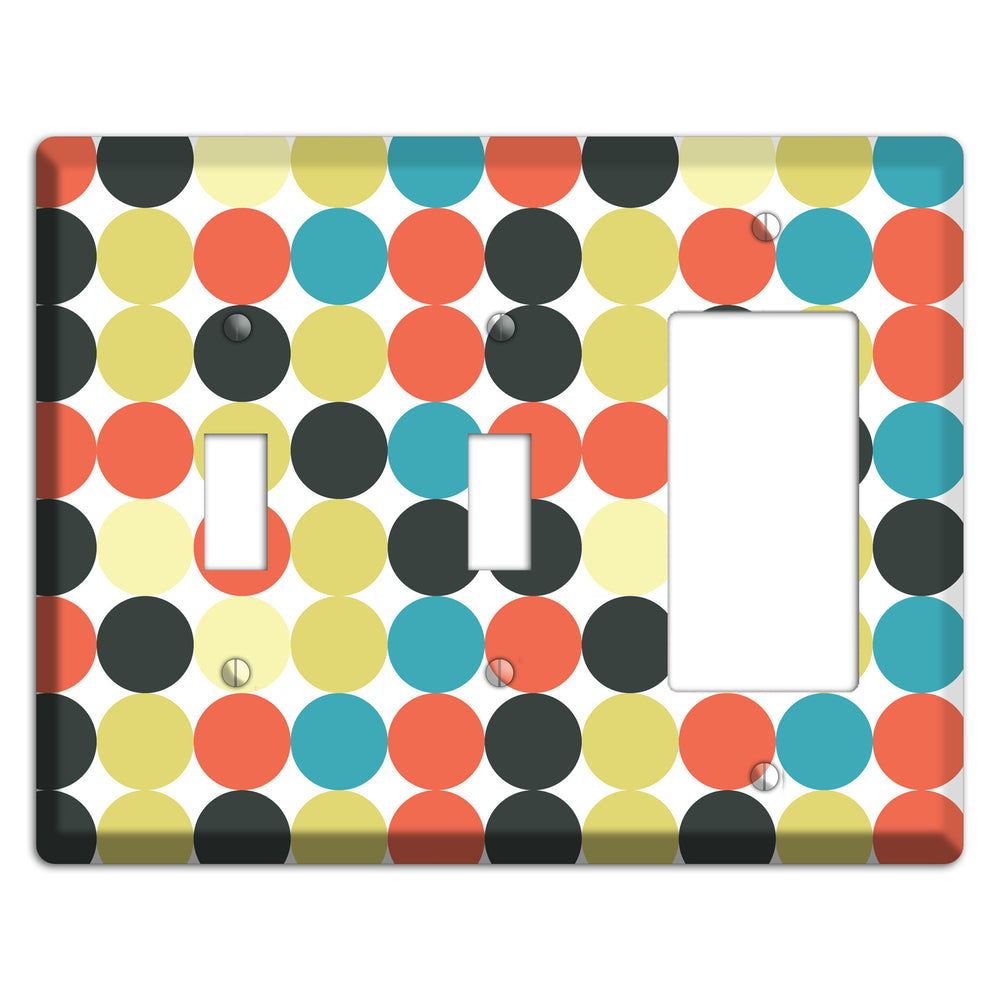 Coral Black Yellow Olive Blue Aqua Tiled Dots 2 Toggle / Rocker Wallplate