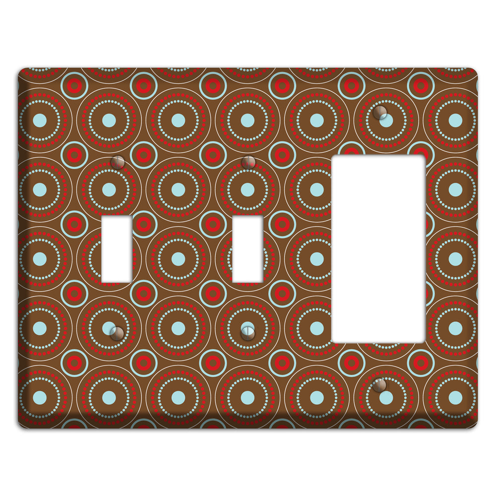 Brown with Red and Dusty Blue Retro Suzani 2 Toggle / Rocker Wallplate
