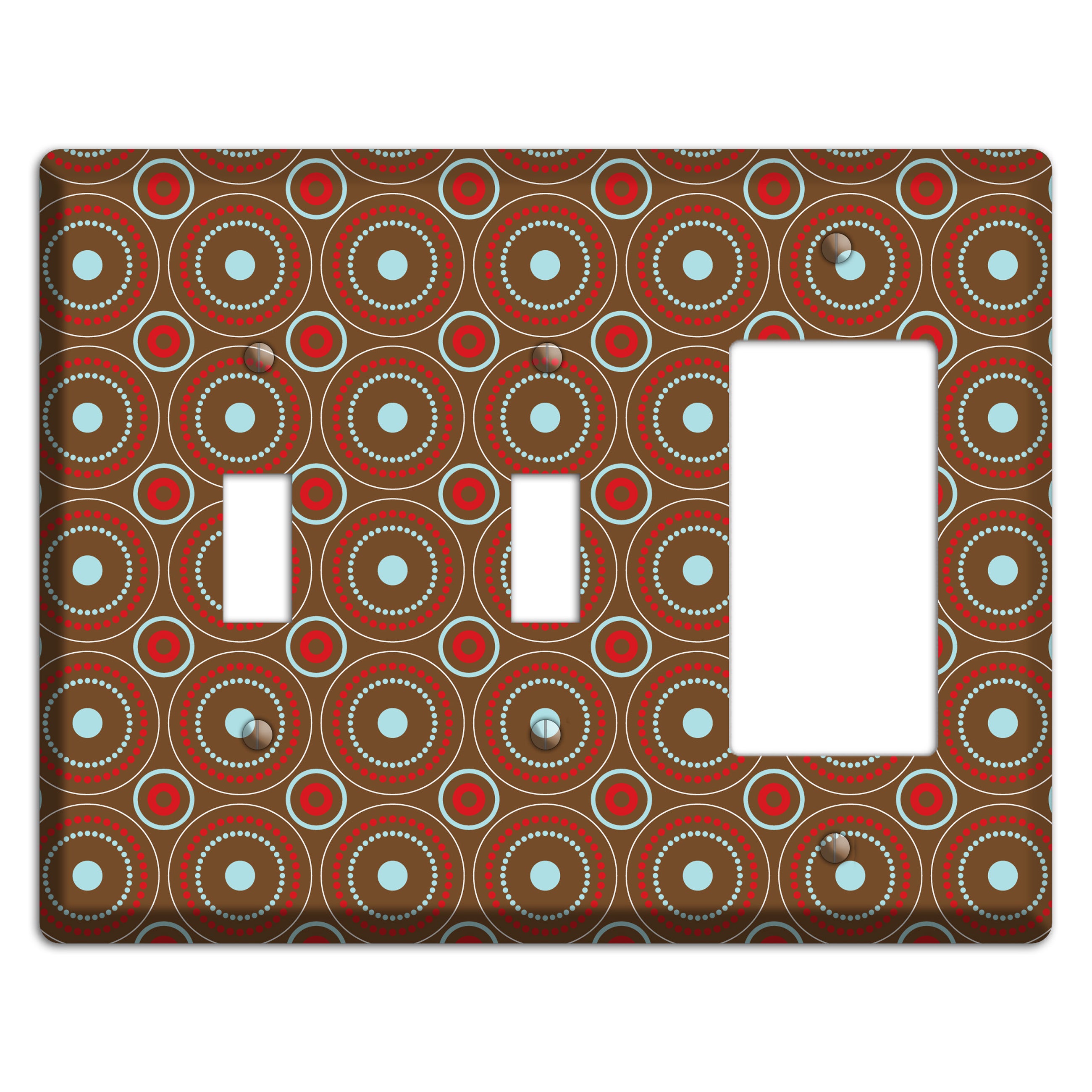 Brown with Red and Dusty Blue Retro Suzani 2 Toggle / Rocker Wallplate