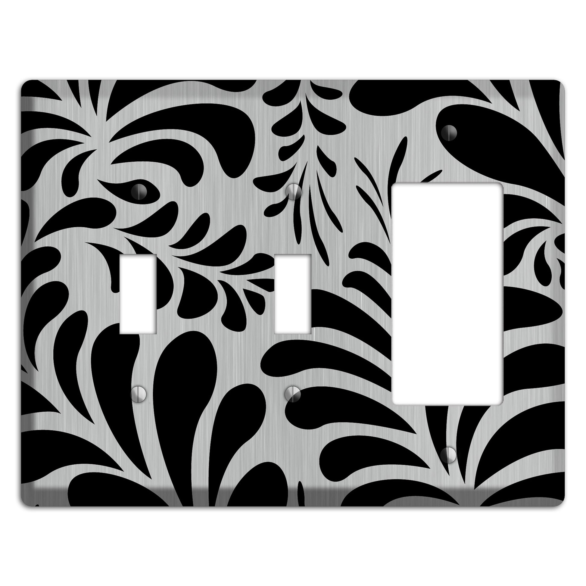 Black Herati  Stainless 2 Toggle / Rocker Wallplate