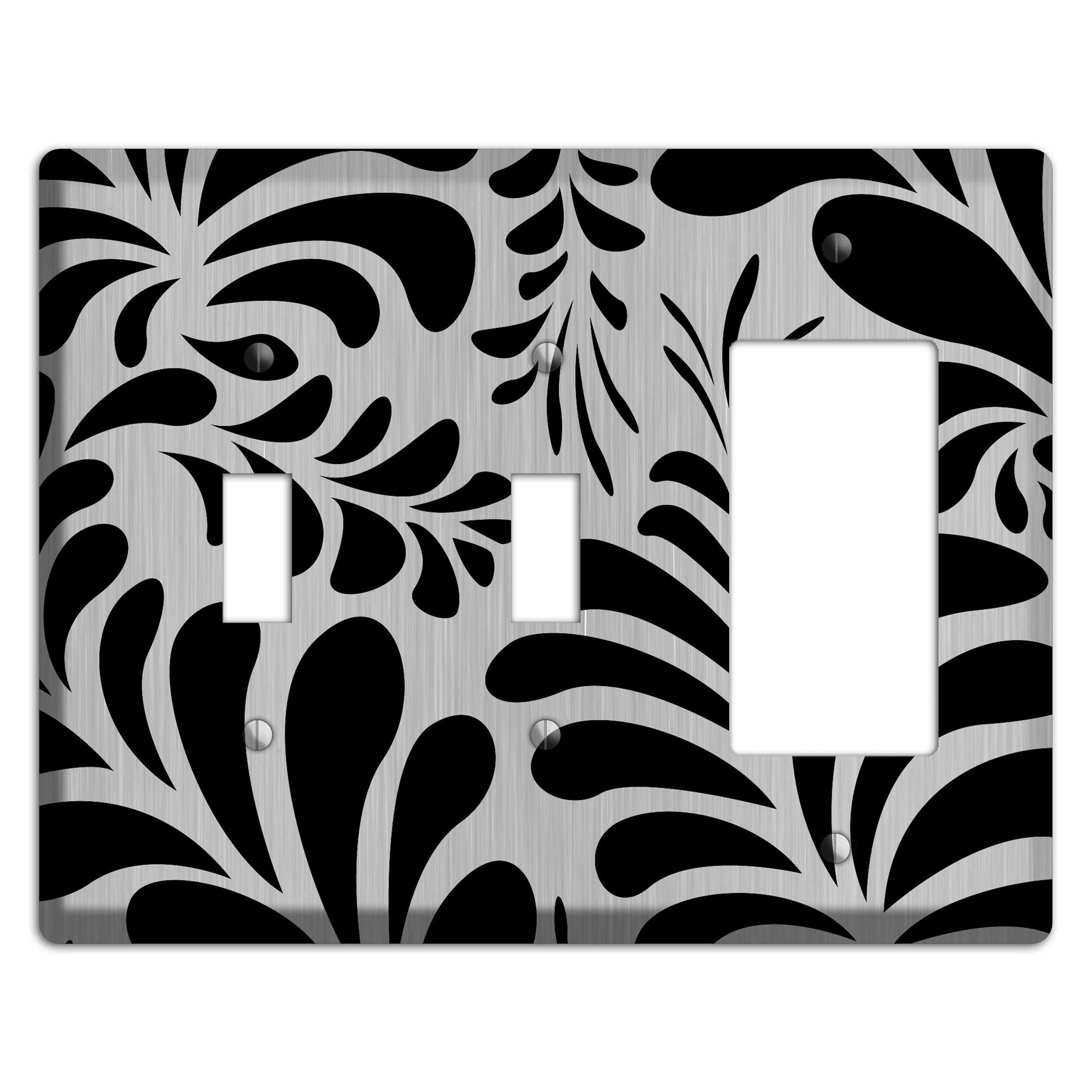 Black Herati  Stainless 2 Toggle / Rocker Wallplate