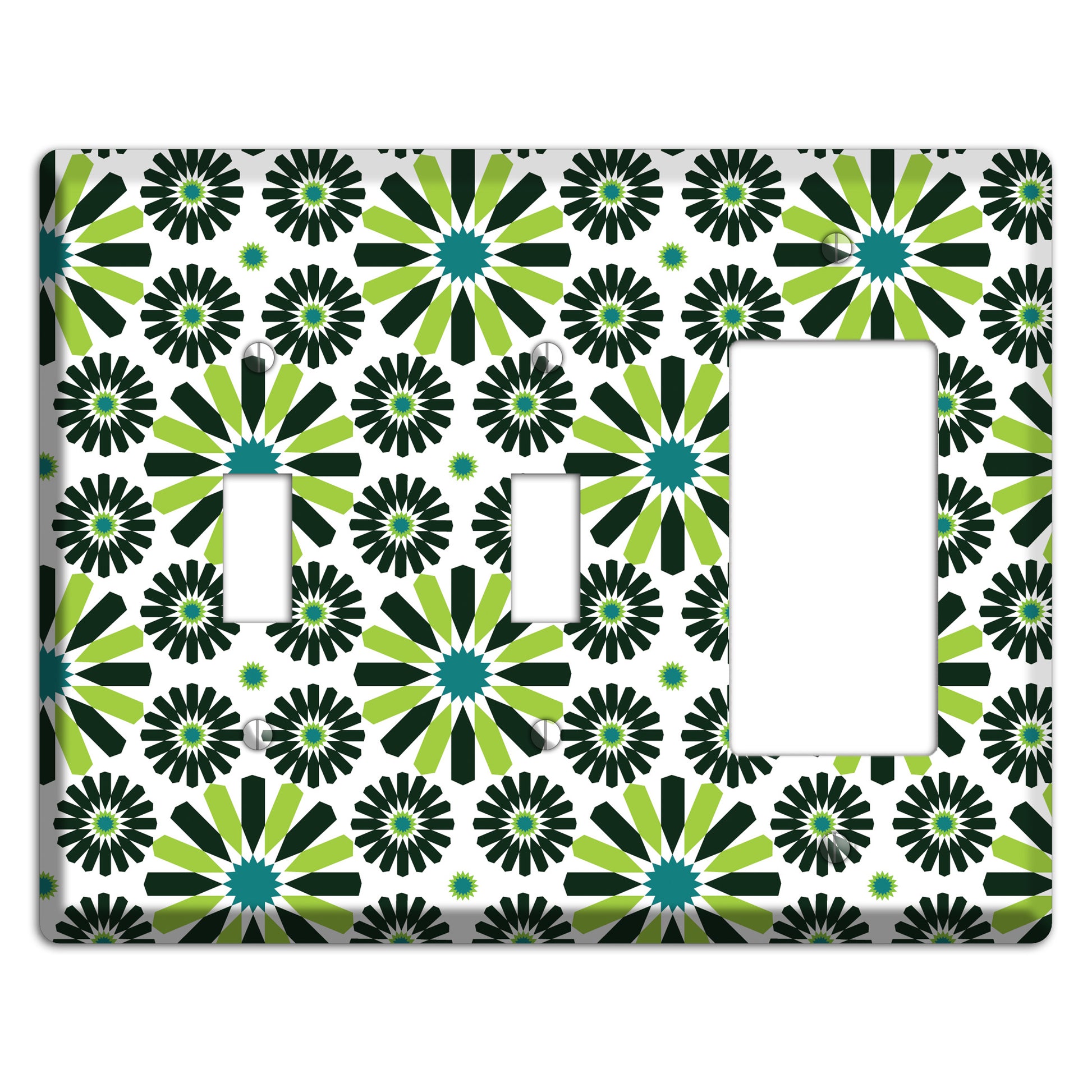 Lime and Teal Scandinavian Floral 2 Toggle / Rocker Wallplate