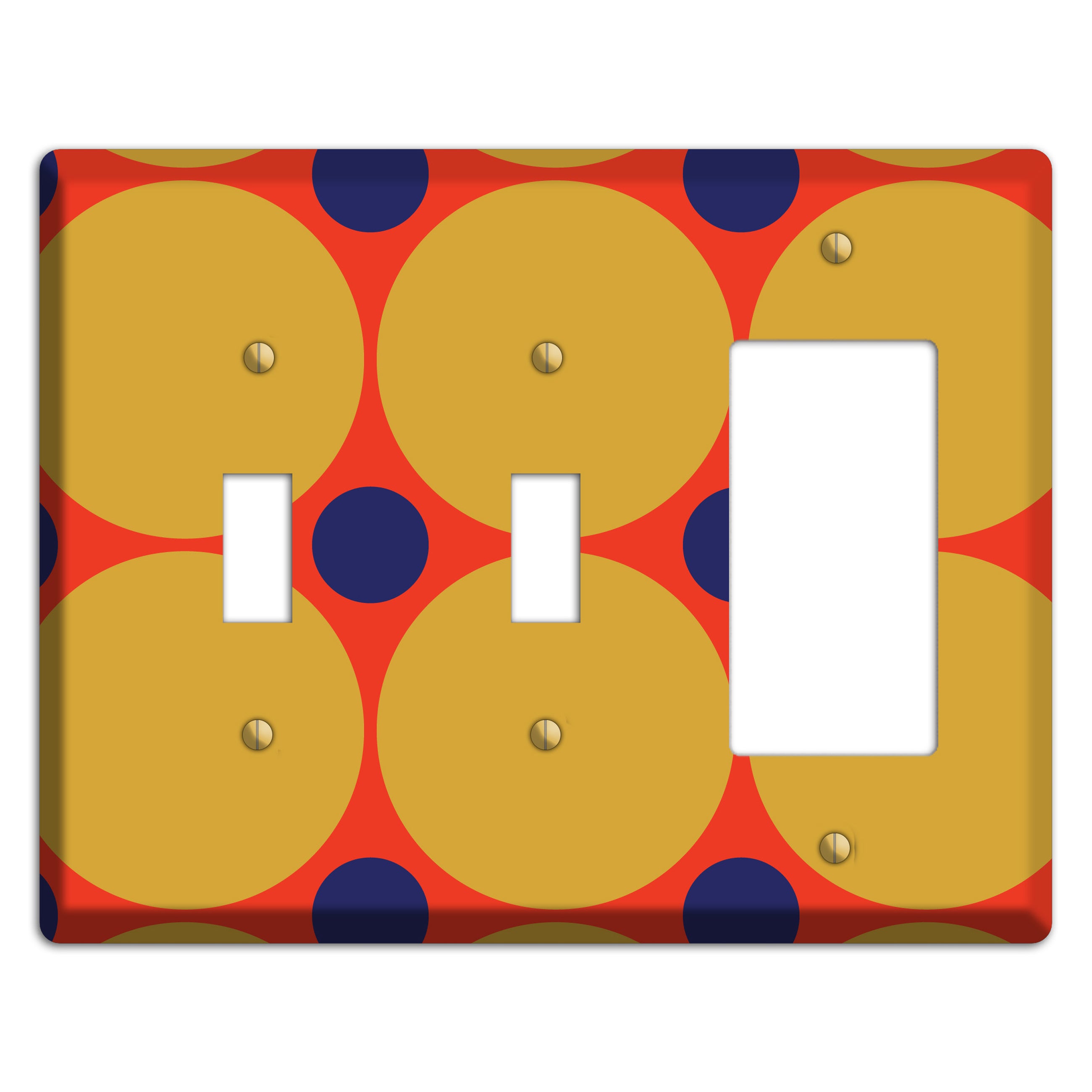 Red with Mustard and Blue Multi Tiled Large Dots 2 Toggle / Rocker Wallplate