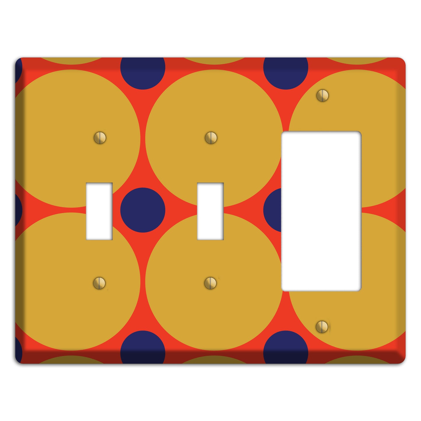 Red with Mustard and Blue Multi Tiled Large Dots 2 Toggle / Rocker Wallplate