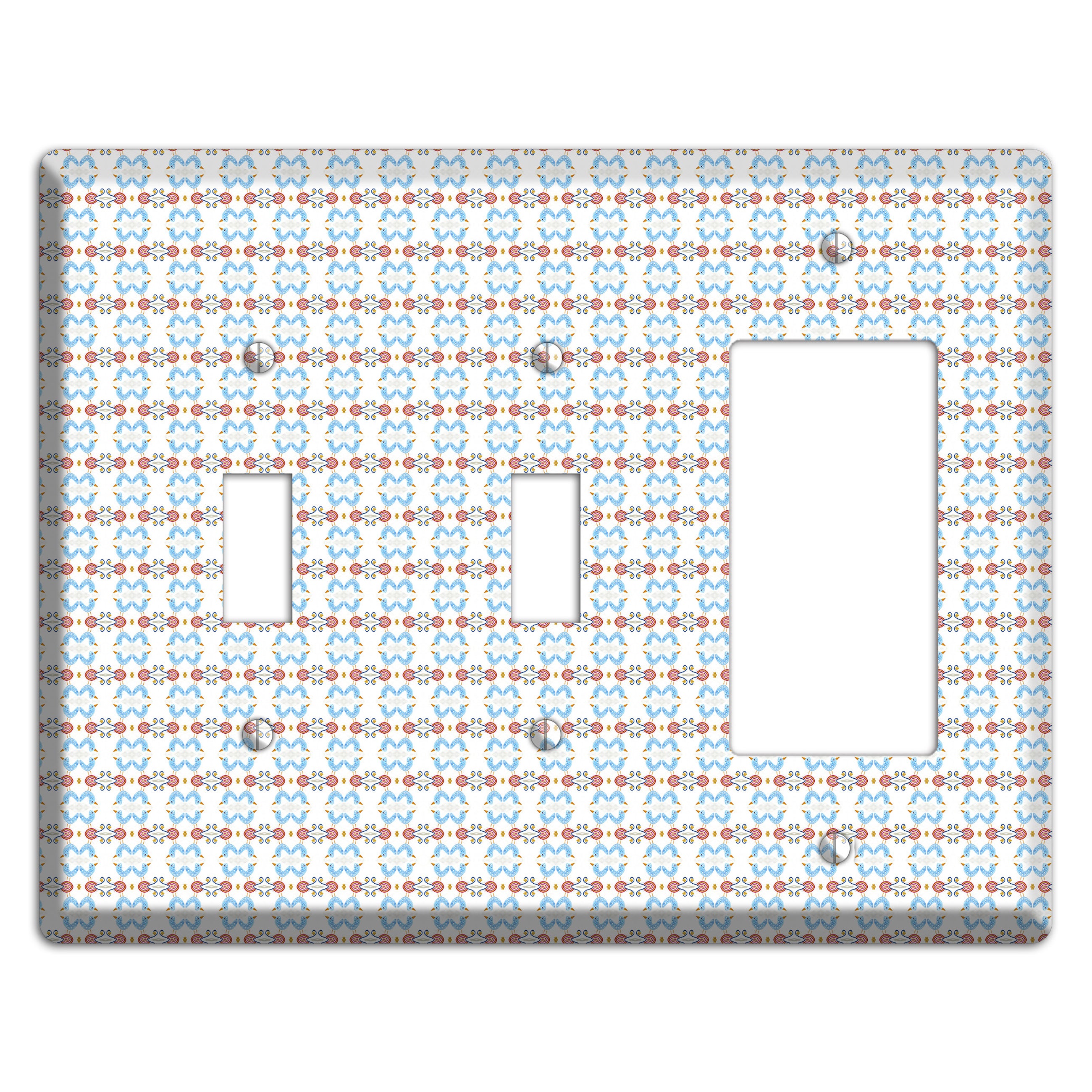White with Blue Red Tapestry 2 Toggle / Rocker Wallplate