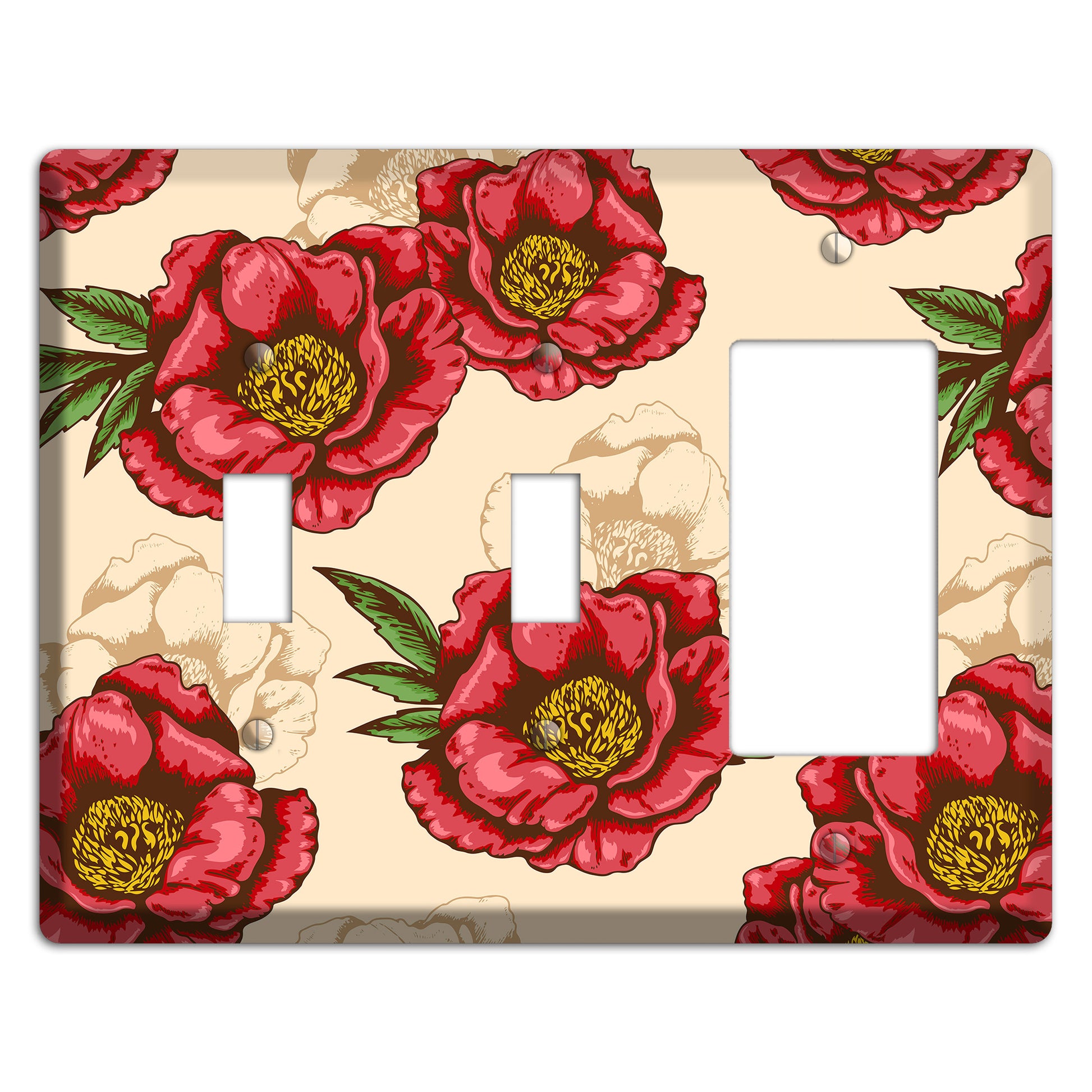 Red Peony Style A 2 Toggle / Rocker Wallplate