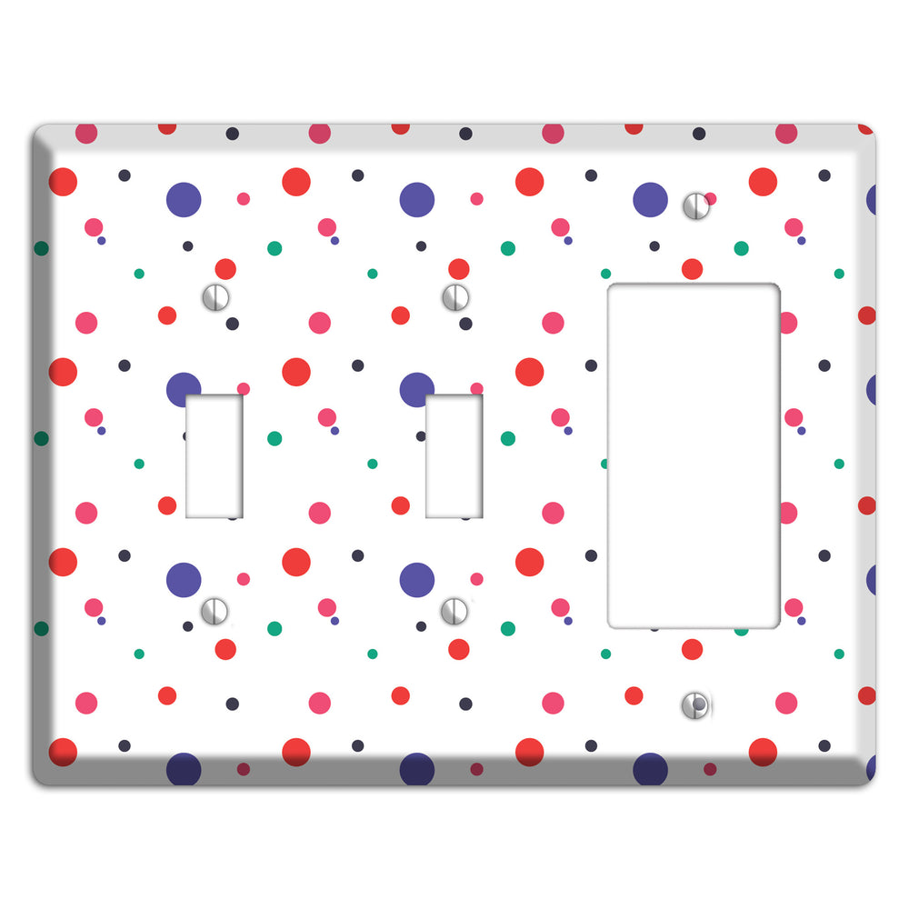White with Multi Color Small Dots 2 Toggle / Rocker Wallplate