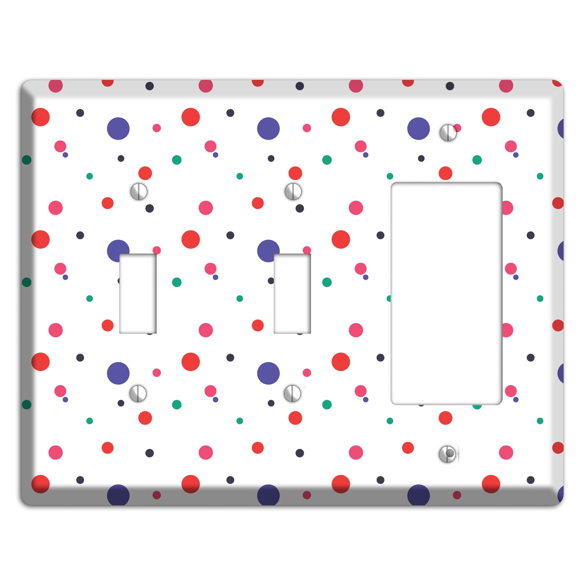 White with Multi Color Small Dots 2 Toggle / Rocker Wallplate
