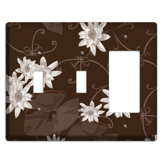 Brown with White Blooms 2 Toggle / Rocker Wallplate