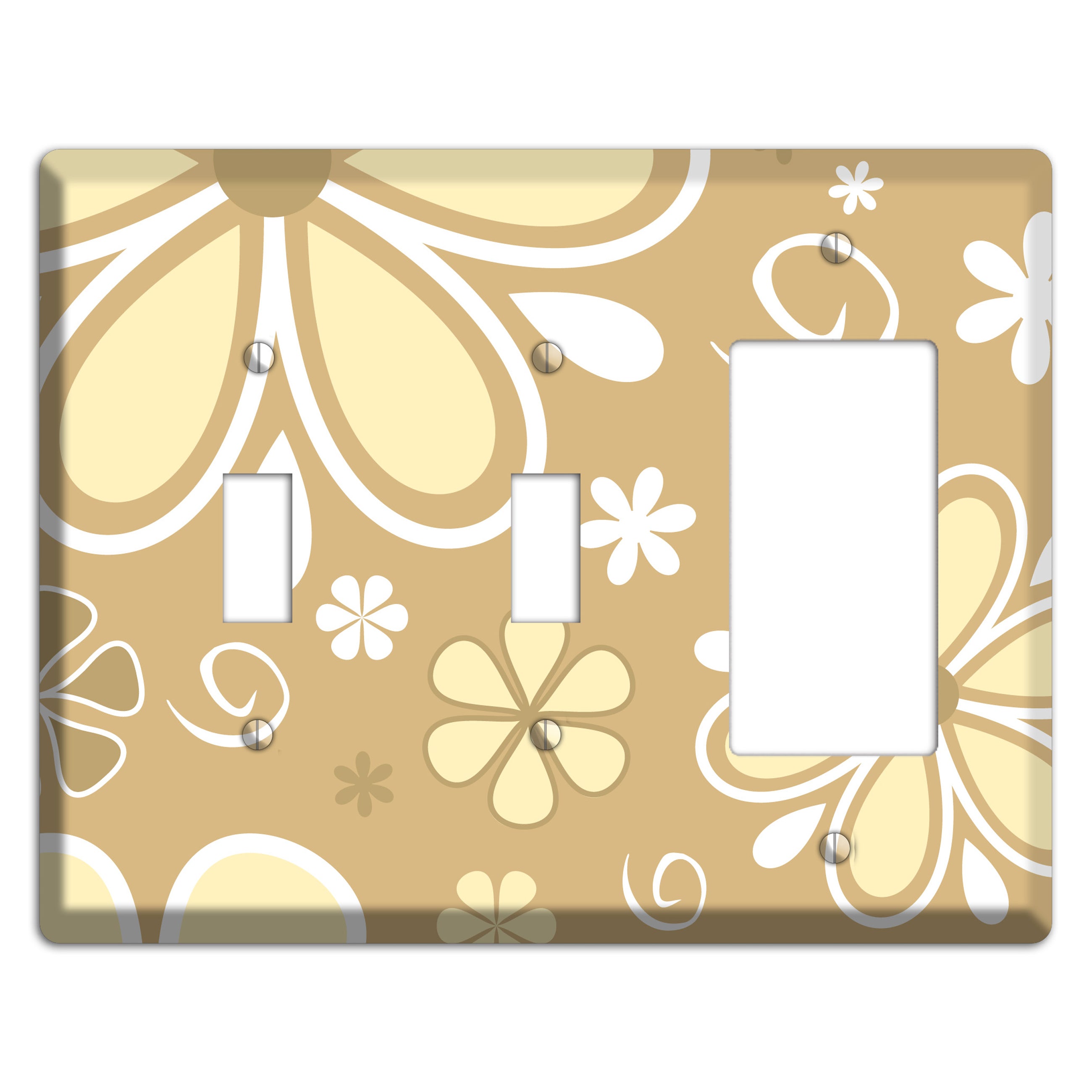 Beige Retro Flowers 2 Toggle / Rocker Wallplate