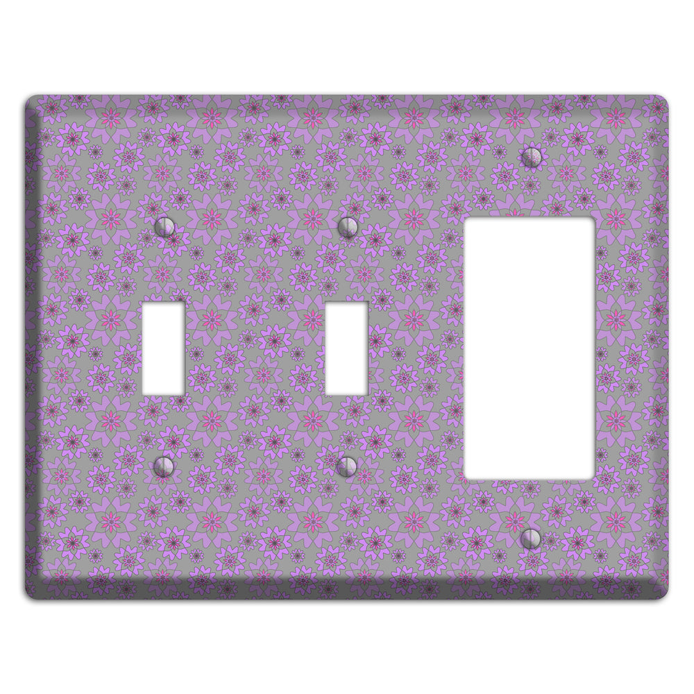 Grey with Tiny Purple Retro Suzani 2 Toggle / Rocker Wallplate