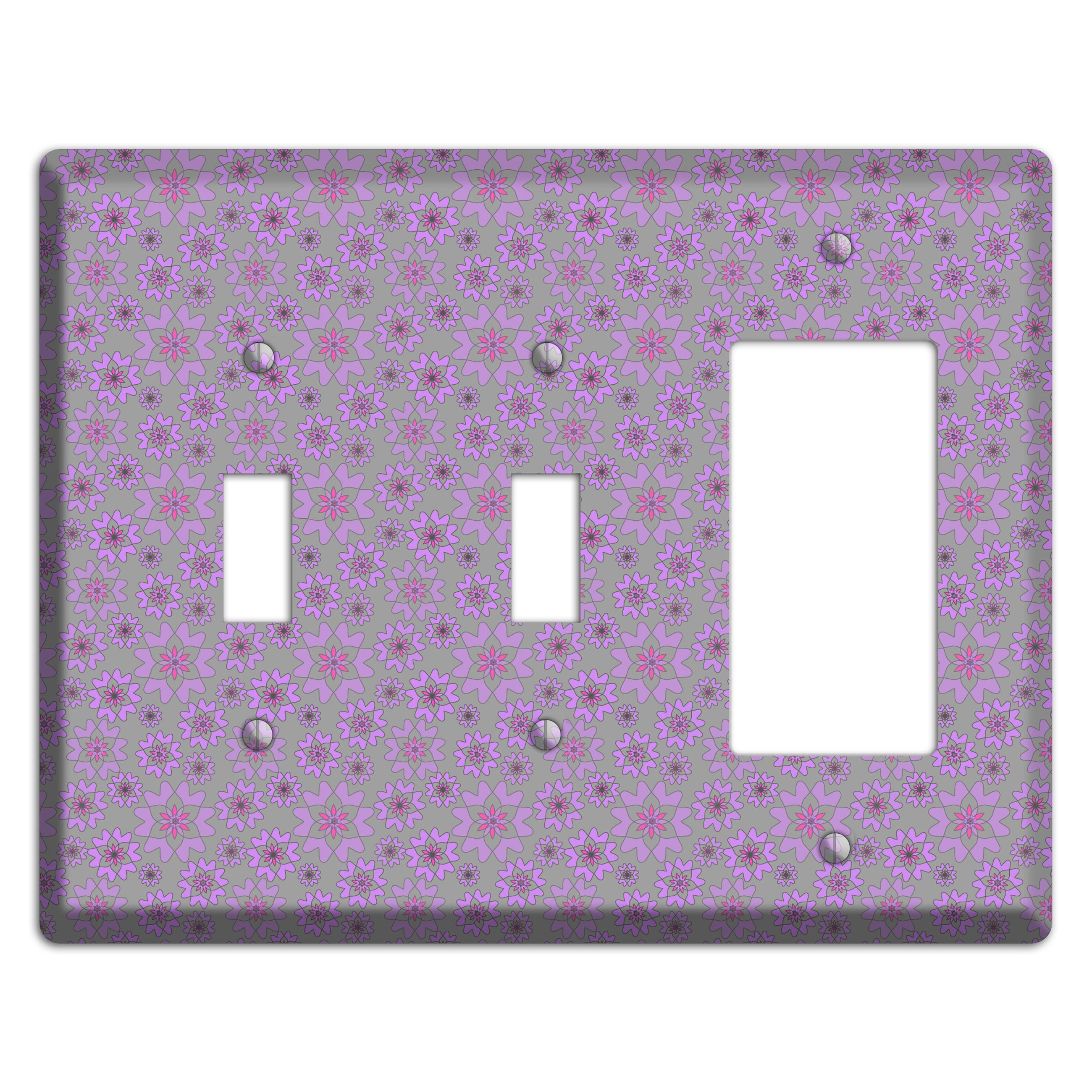 Grey with Tiny Purple Retro Suzani 2 Toggle / Rocker Wallplate
