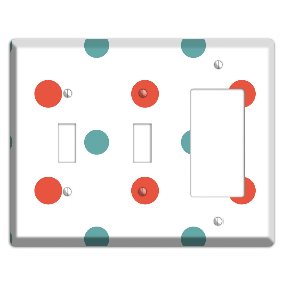 Aqua and Coral Medium Polka Dots 2 Toggle / Rocker Wallplate
