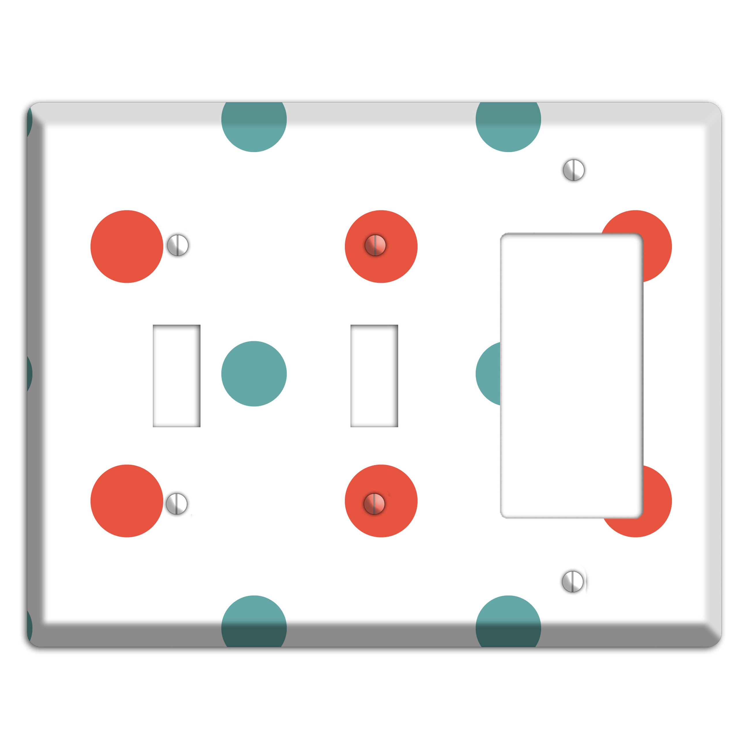 Aqua and Coral Medium Polka Dots 2 Toggle / Rocker Wallplate