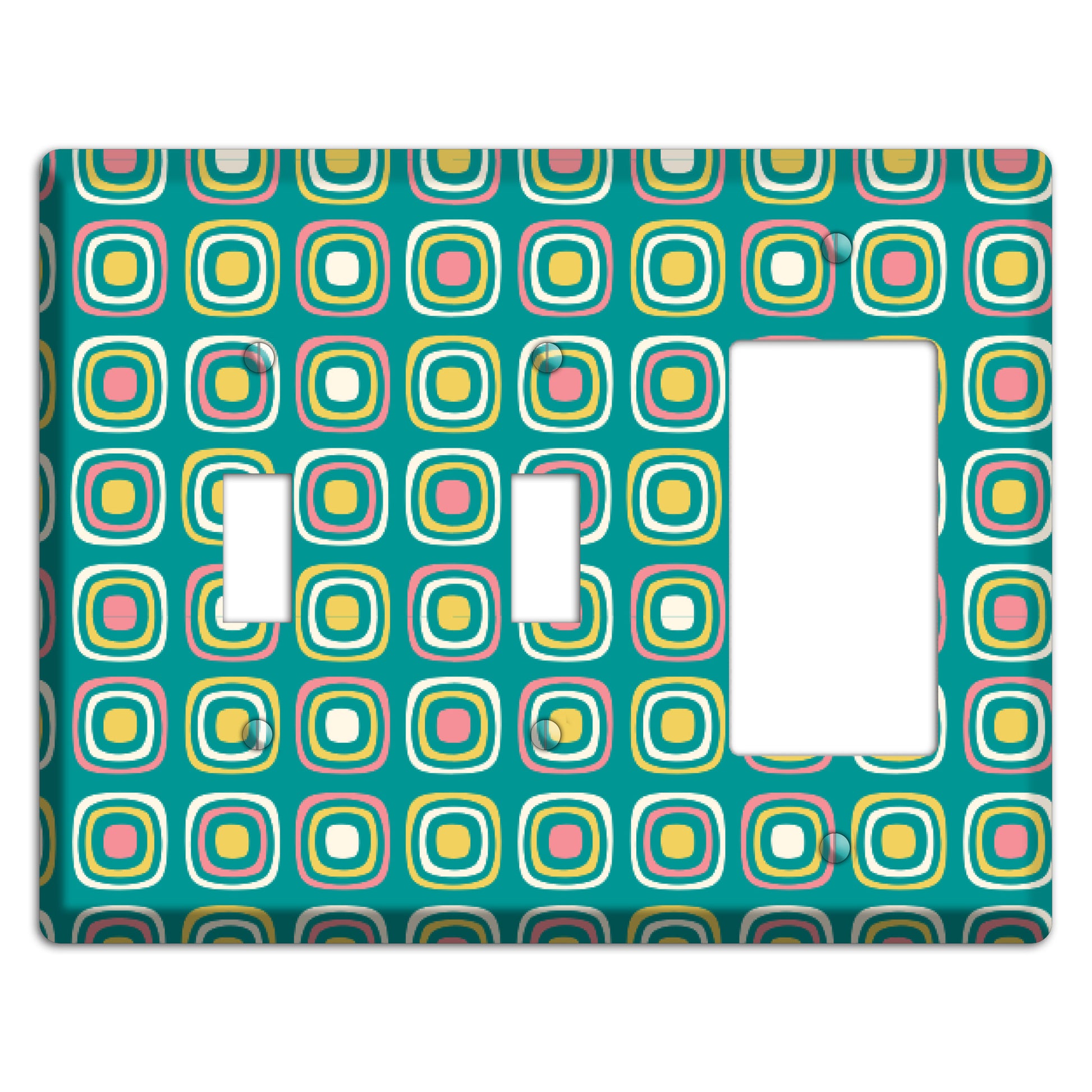 Mulri Teal Coral Lime Retro Squares 2 Toggle / Rocker Wallplate