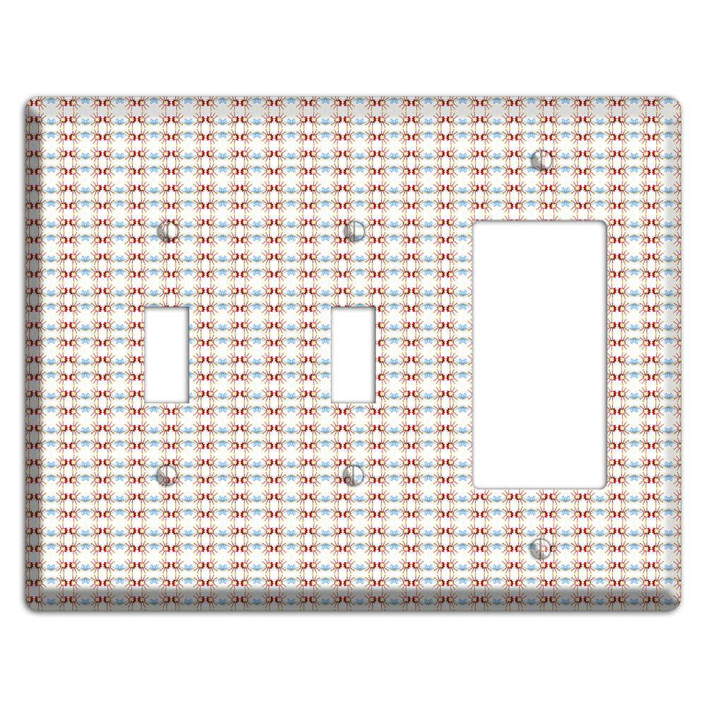 Off White with Red Blue Retro Tapestry 2 Toggle / Rocker Wallplate