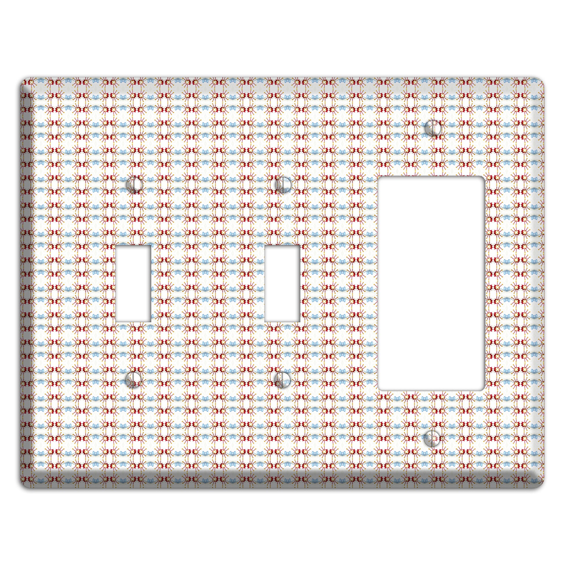 Off White with Red Blue Retro Tapestry 2 Toggle / Rocker Wallplate