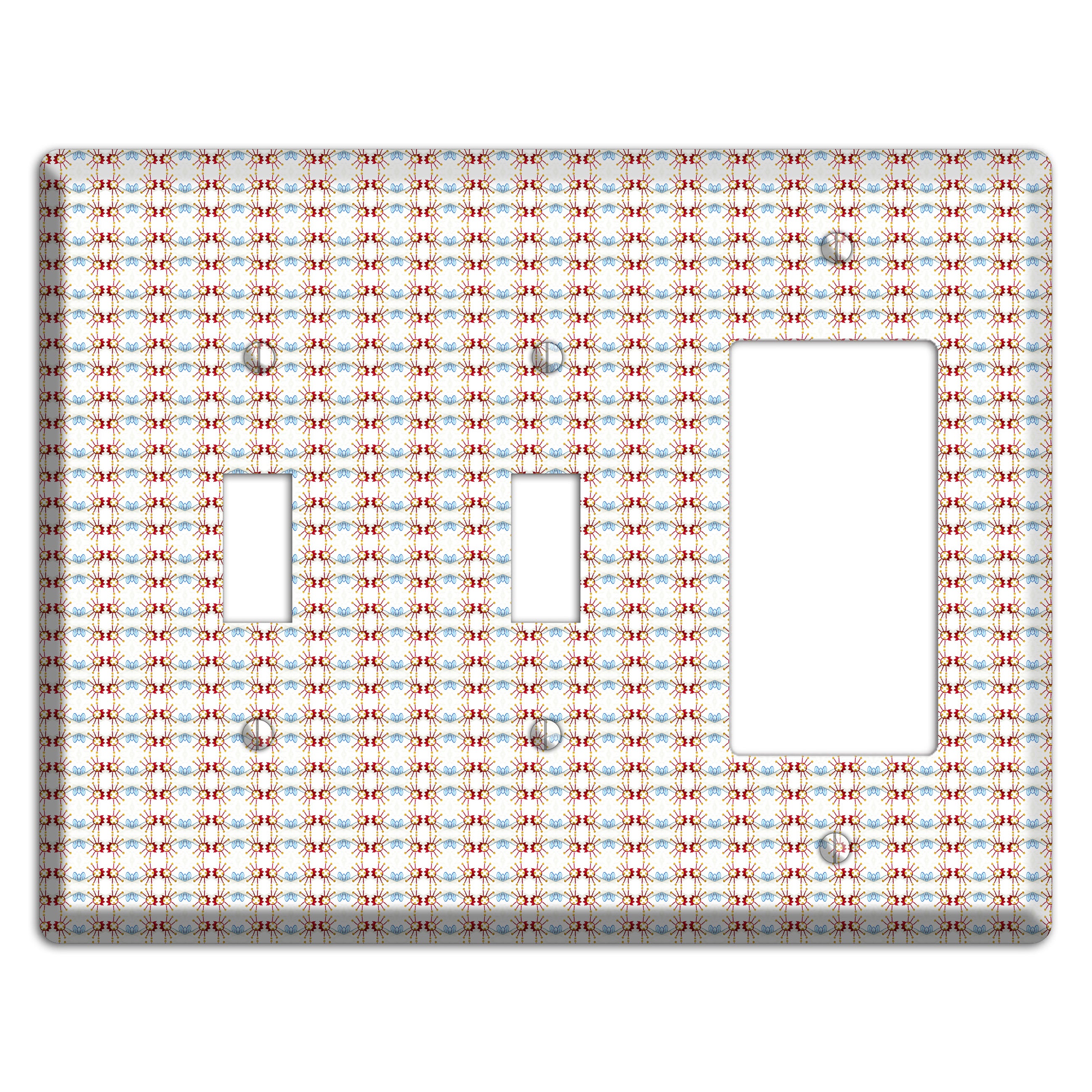 Off White with Red Blue Retro Tapestry 2 Toggle / Rocker Wallplate