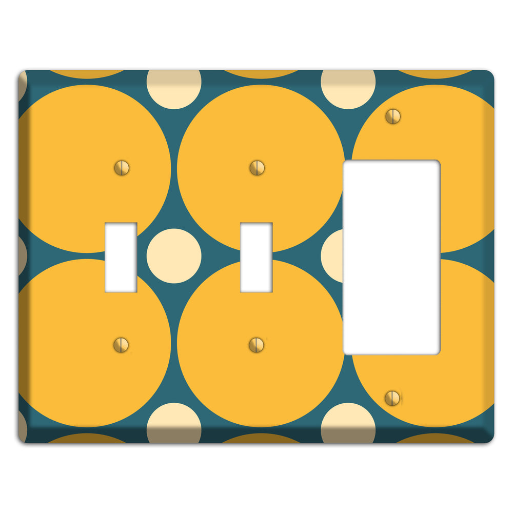 Jade with Mustard and Beige Multi Tiled Large Dots 2 Toggle / Rocker Wallplate