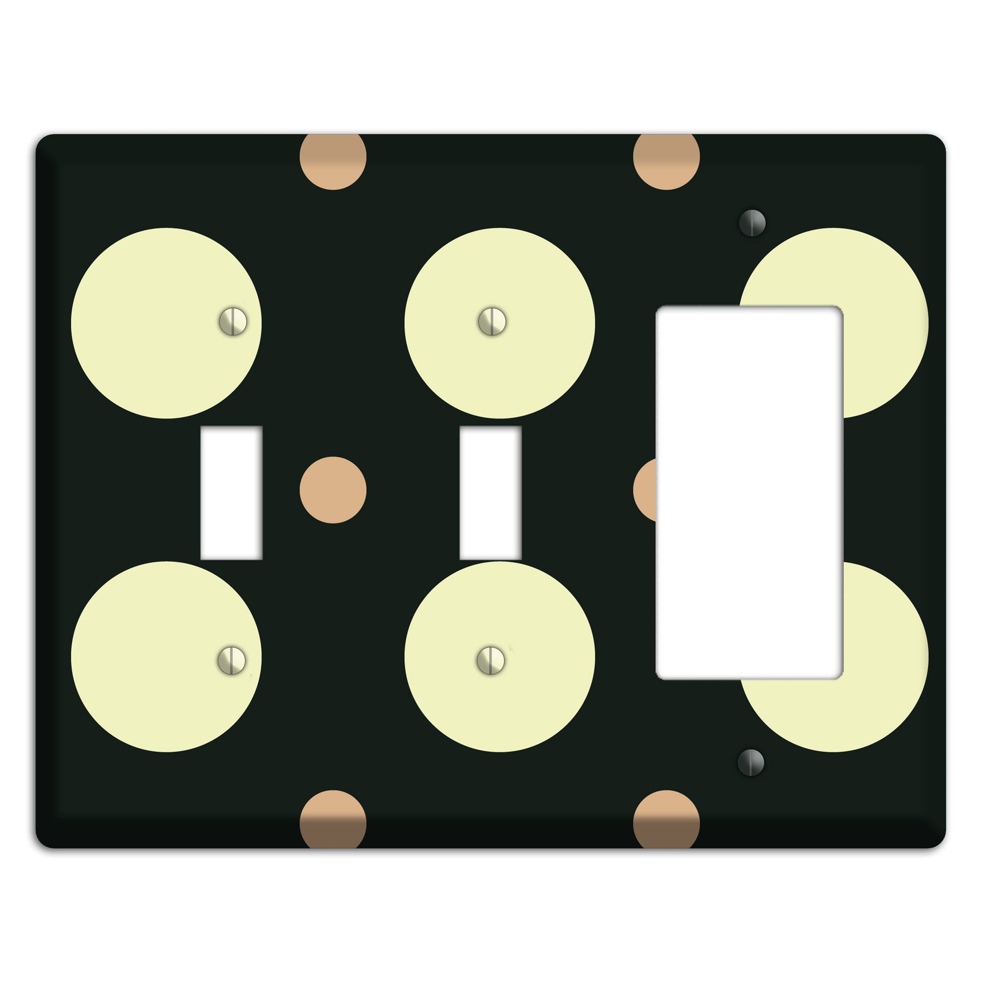 Black with Yellow and Mauve Multi Medium Polka Dots 2 Toggle / Rocker Wallplate