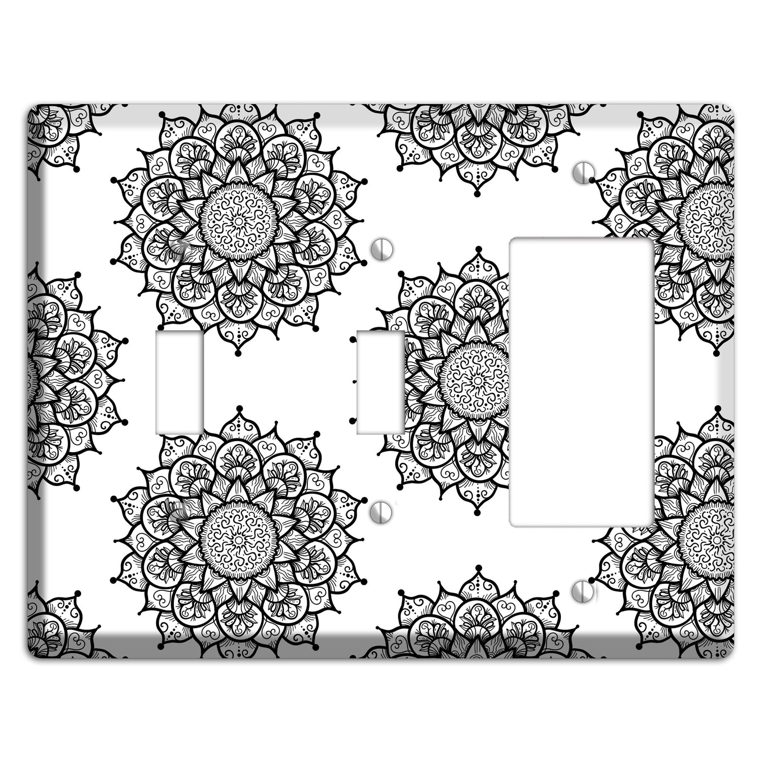 Mandala Black and White Style S Cover Plates 2 Toggle / Rocker Wallplate