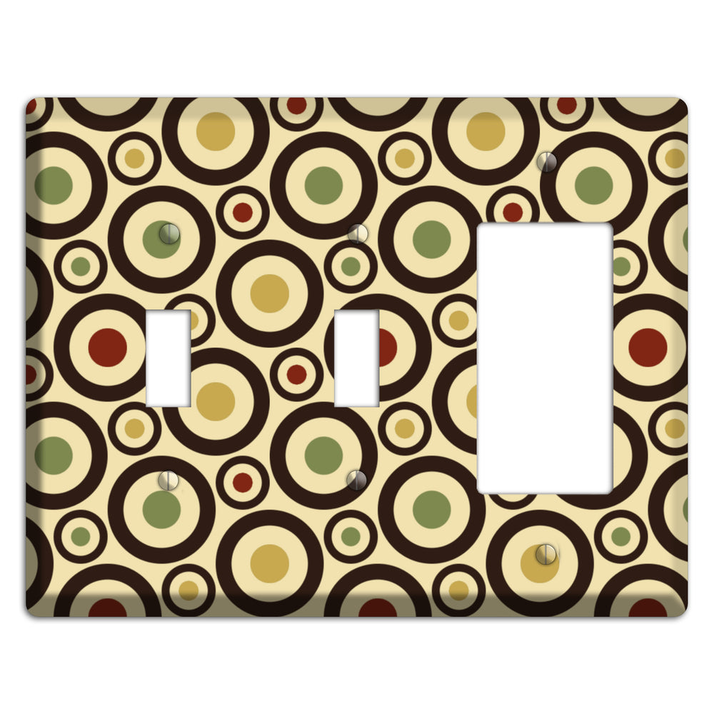 Beige with Olive Mustard Maroon Retro Bullseye 2 Toggle / Rocker Wallplate