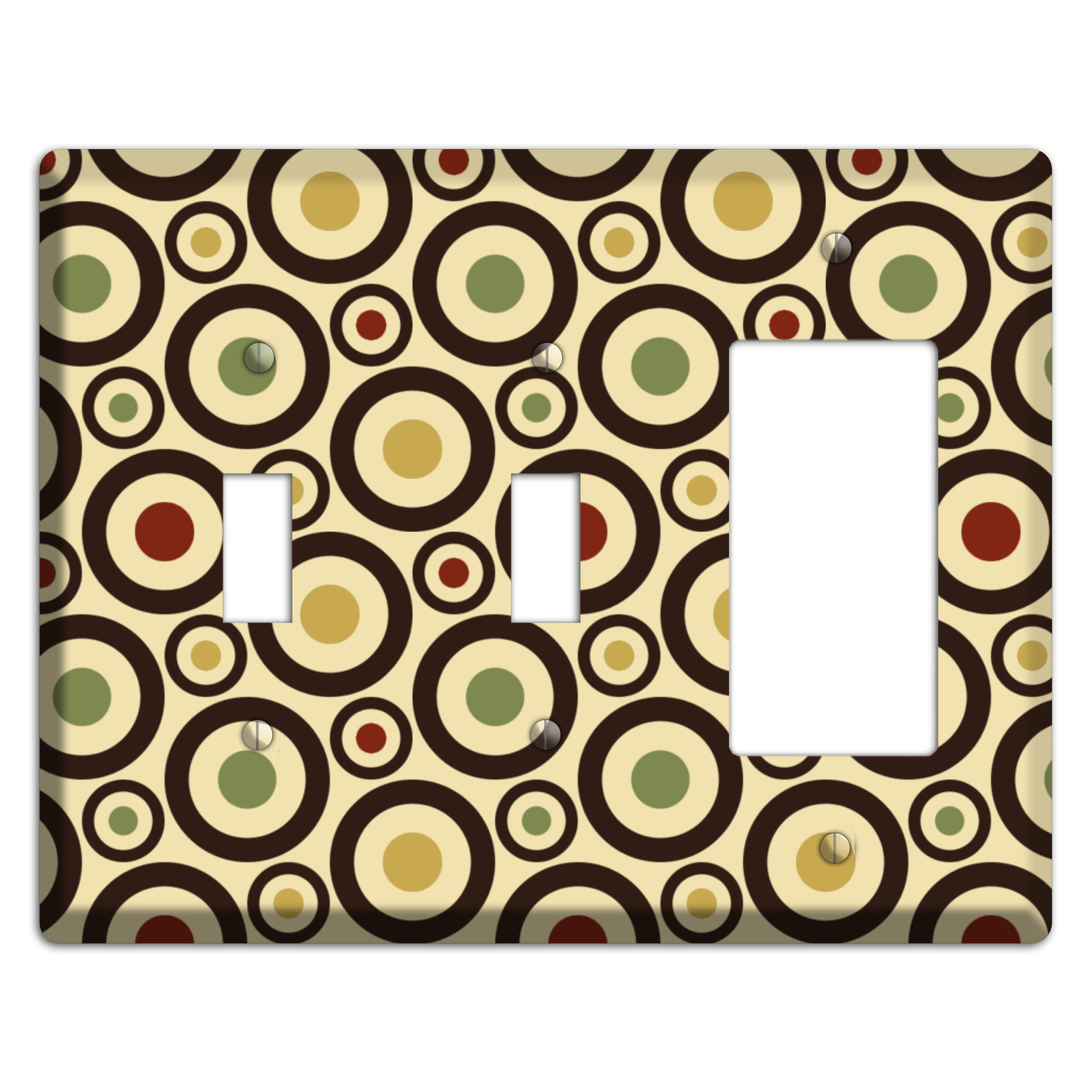 Beige with Olive Mustard Maroon Retro Bullseye 2 Toggle / Rocker Wallplate