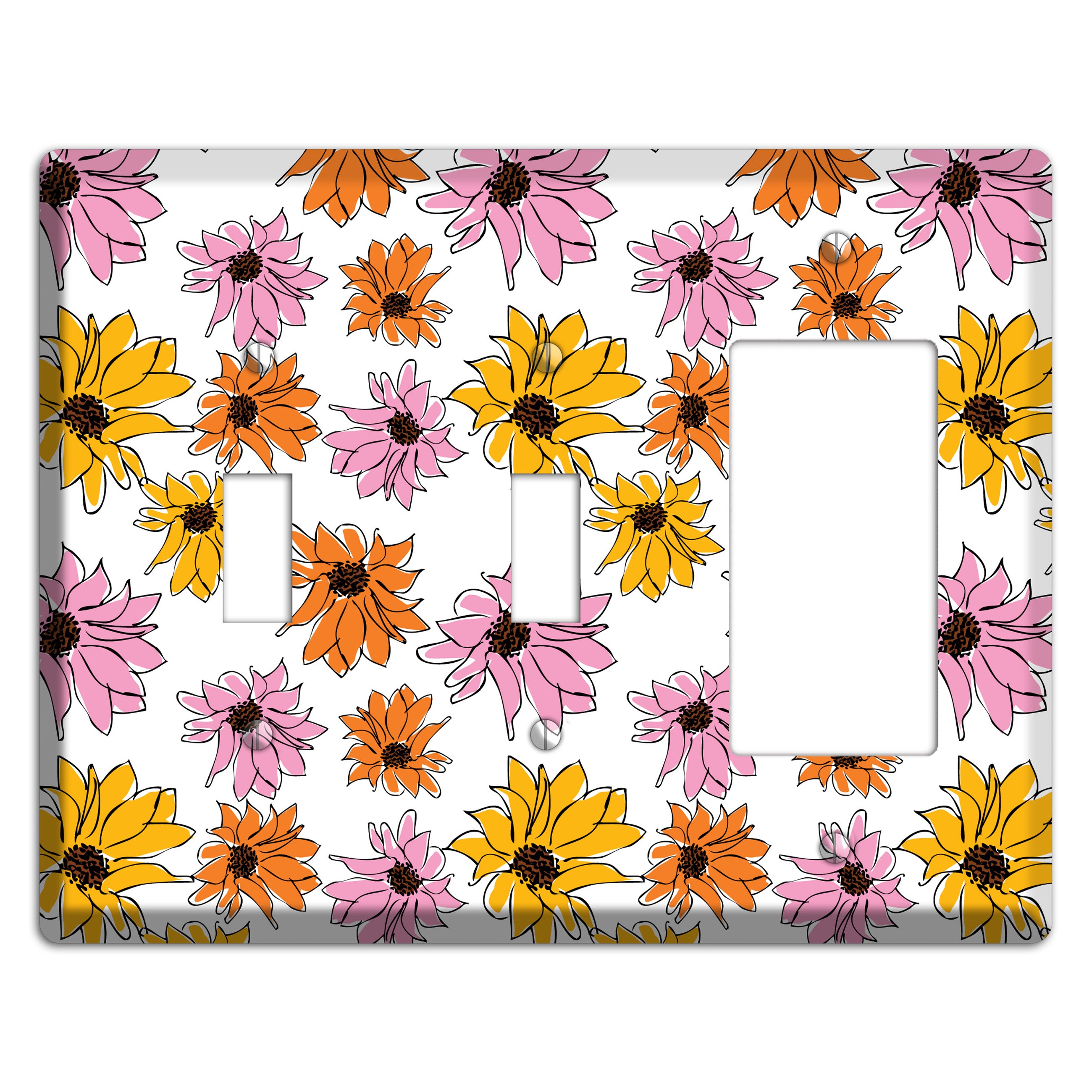 Pink Orange Yellow Flowers 2 Toggle / Rocker Wallplate