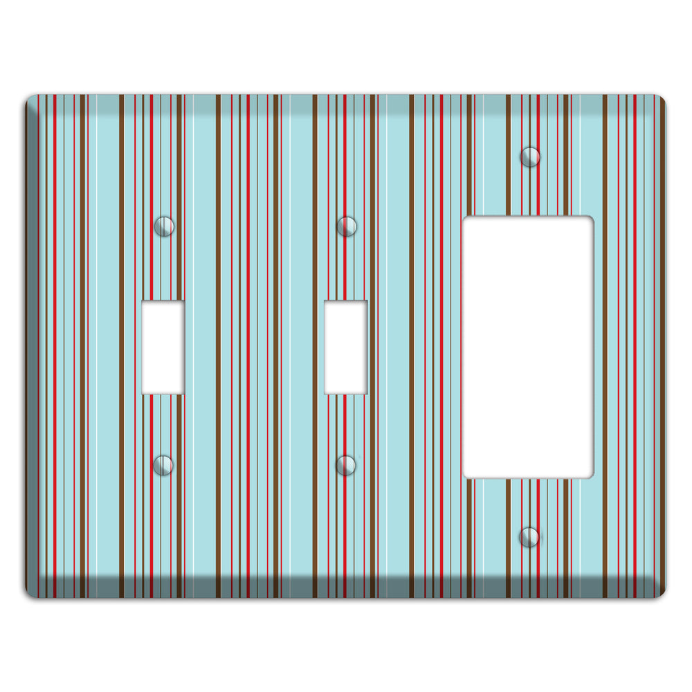Dusty Blue with Red and Brown Vertical Stripes 2 Toggle / Rocker Wallplate