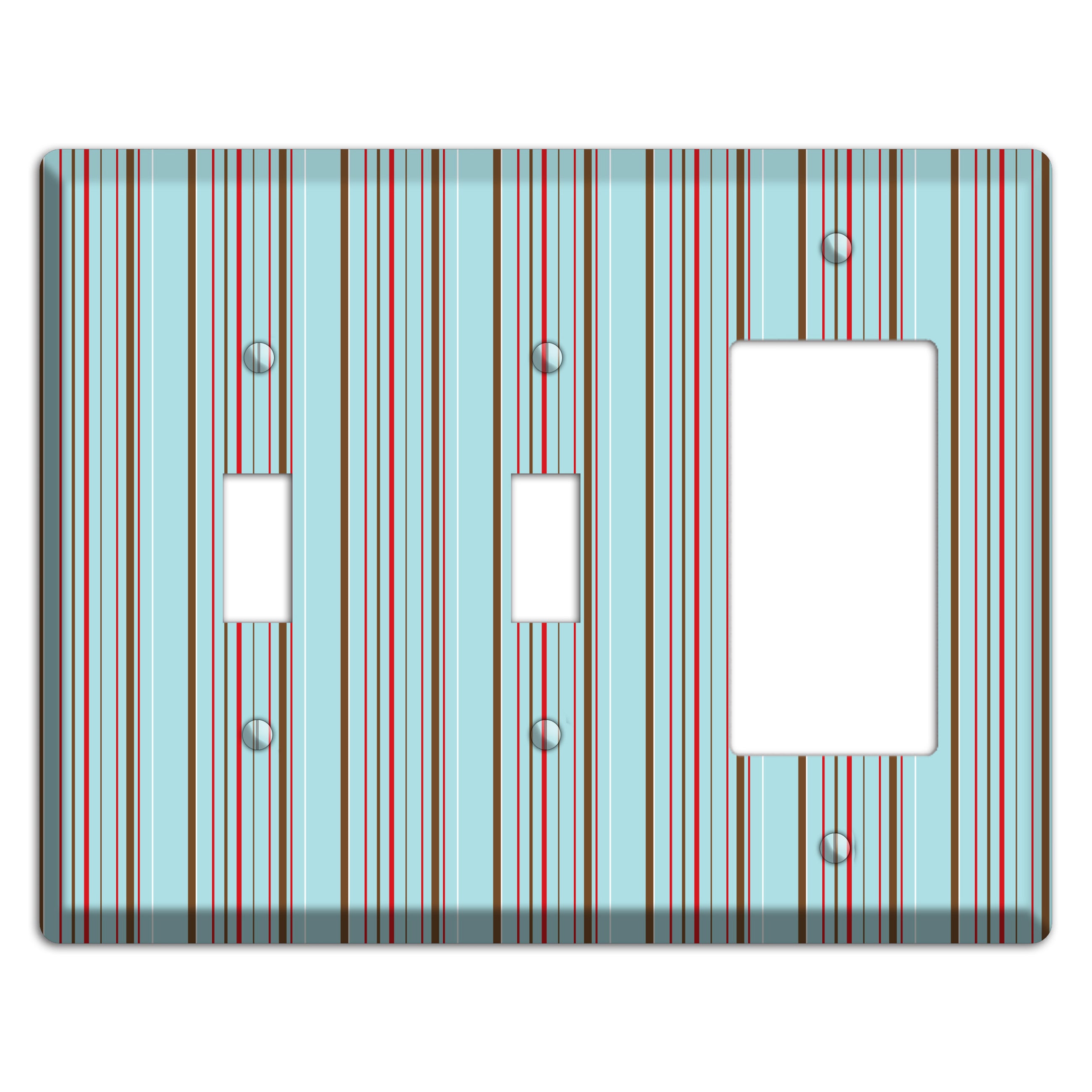 Dusty Blue with Red and Brown Vertical Stripes 2 Toggle / Rocker Wallplate