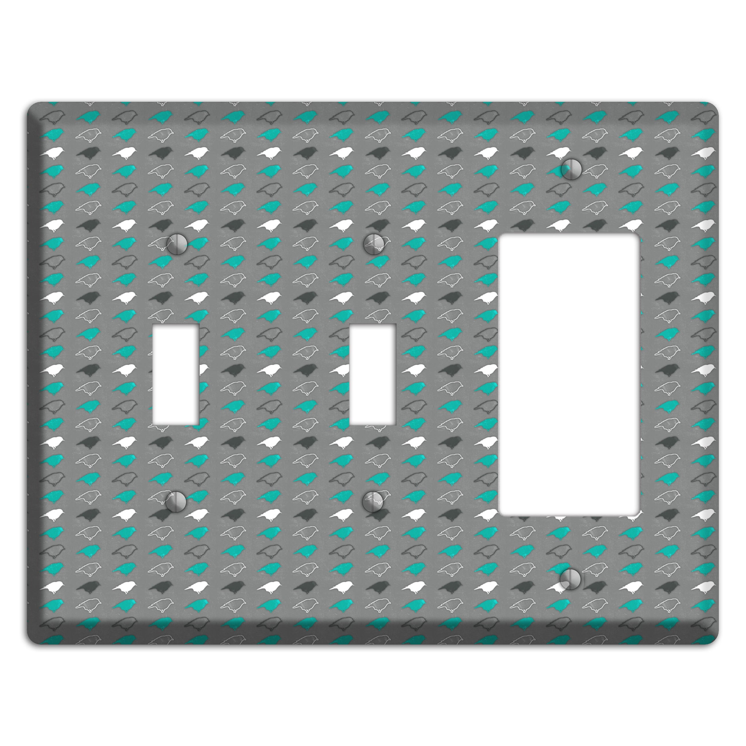 Grey with Small Green Birds 2 2 Toggle / Rocker Wallplate