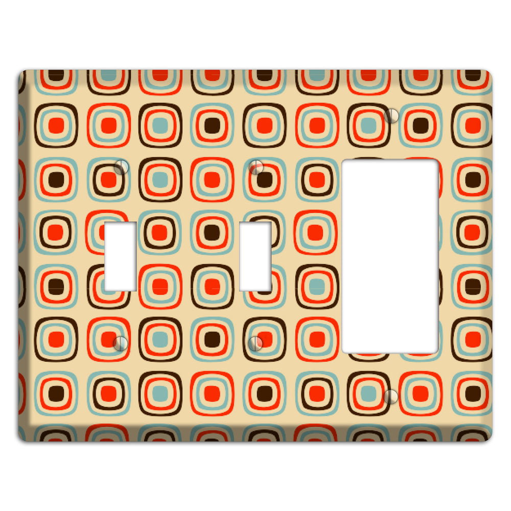 Multi Coral Dusty Blue and Brown Retro Squares 2 Toggle / Rocker Wallplate