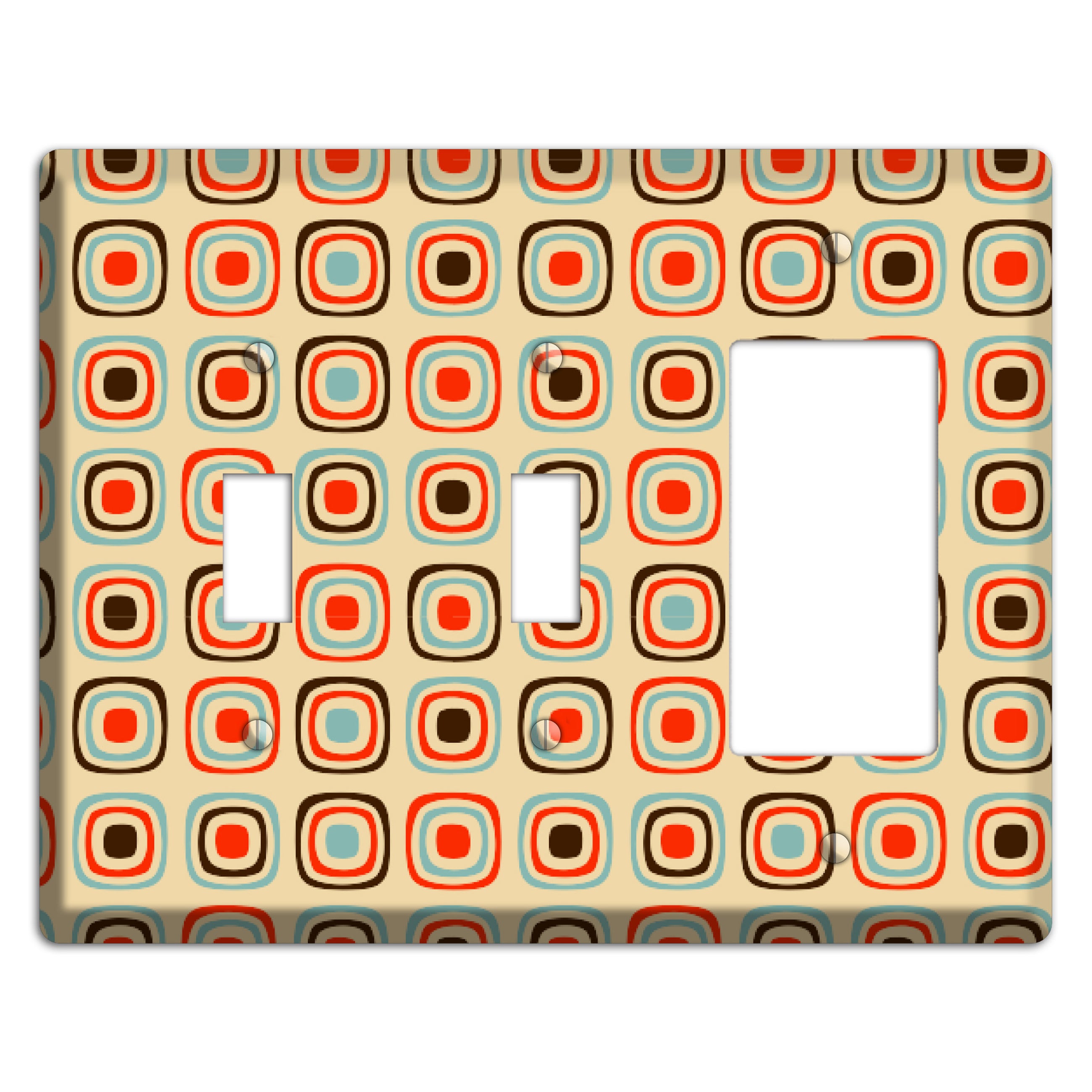 Multi Coral Dusty Blue and Brown Retro Squares 2 Toggle / Rocker Wallplate