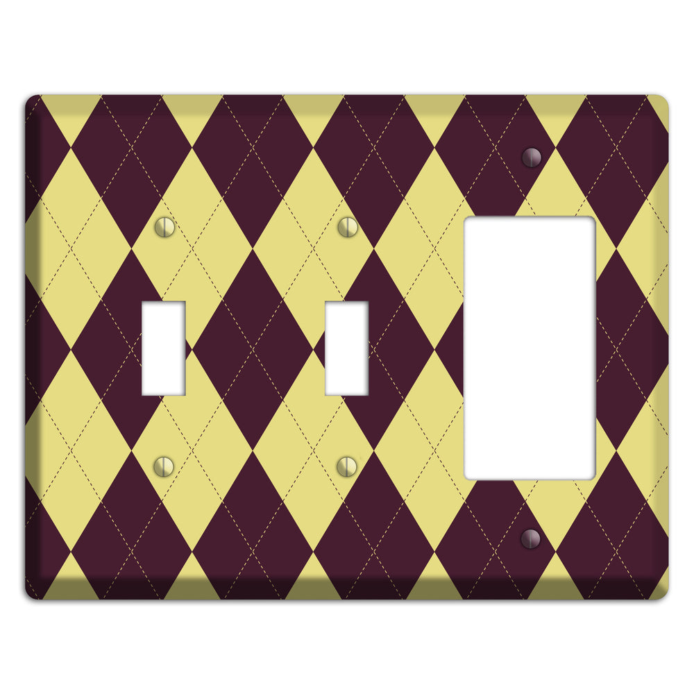 Yellow and Dark Maroon Argyle 2 Toggle / Rocker Wallplate