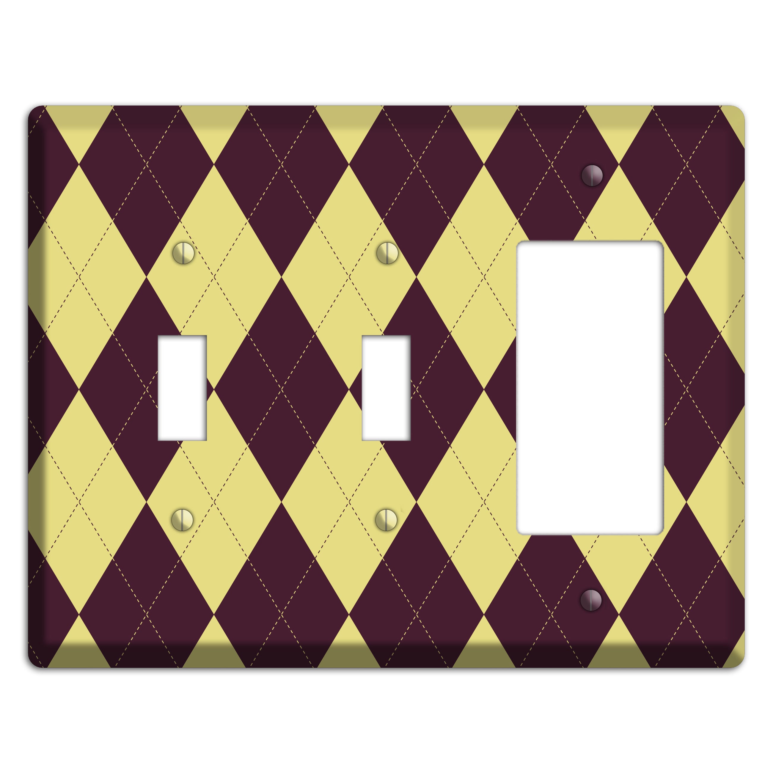 Yellow and Dark Maroon Argyle 2 Toggle / Rocker Wallplate