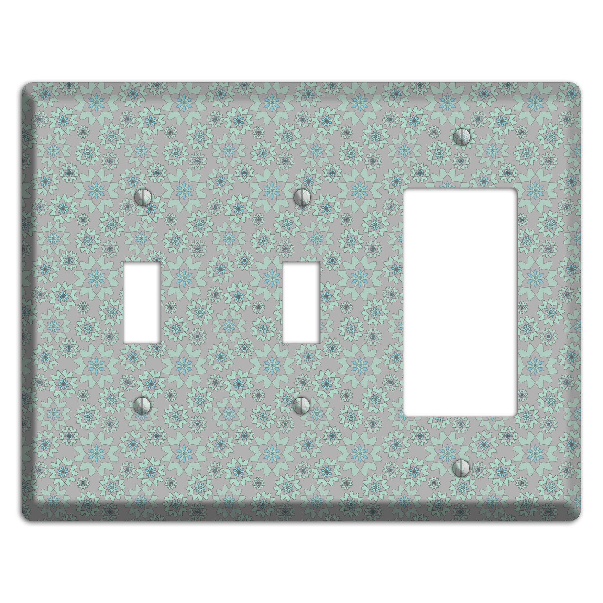 Grey with Tiny Aqua Retro Suzani 2 2 Toggle / Rocker Wallplate