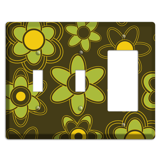 Brown with Lime Retro Floral Contour 2 Toggle / Rocker Wallplate