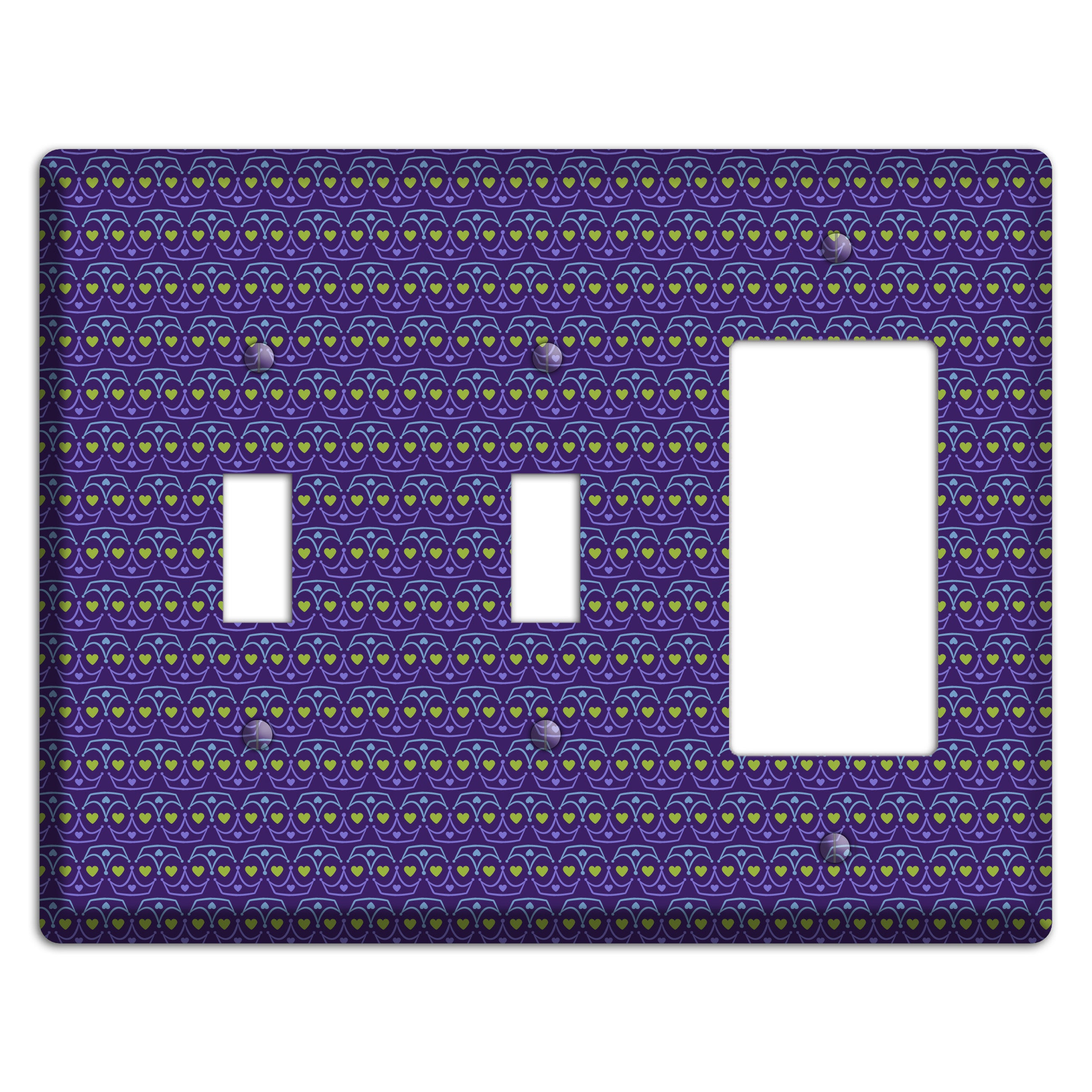 Purple Blue and Green Geometric Hearts 2 Toggle / Rocker Wallplate